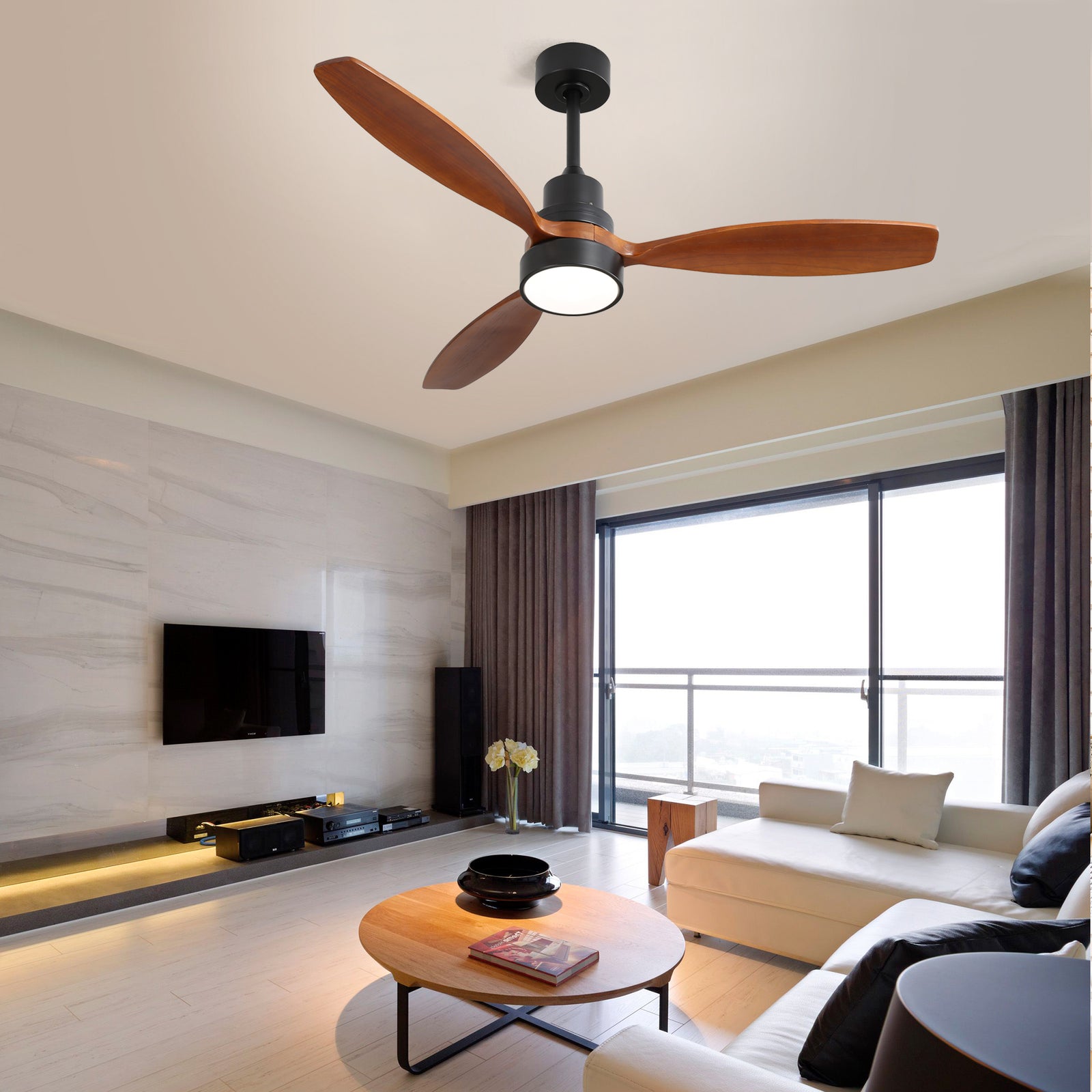 Nøordka Ceiling Fan Fixture Default 52" Contemporary Style Black Ceiling Fan with Light