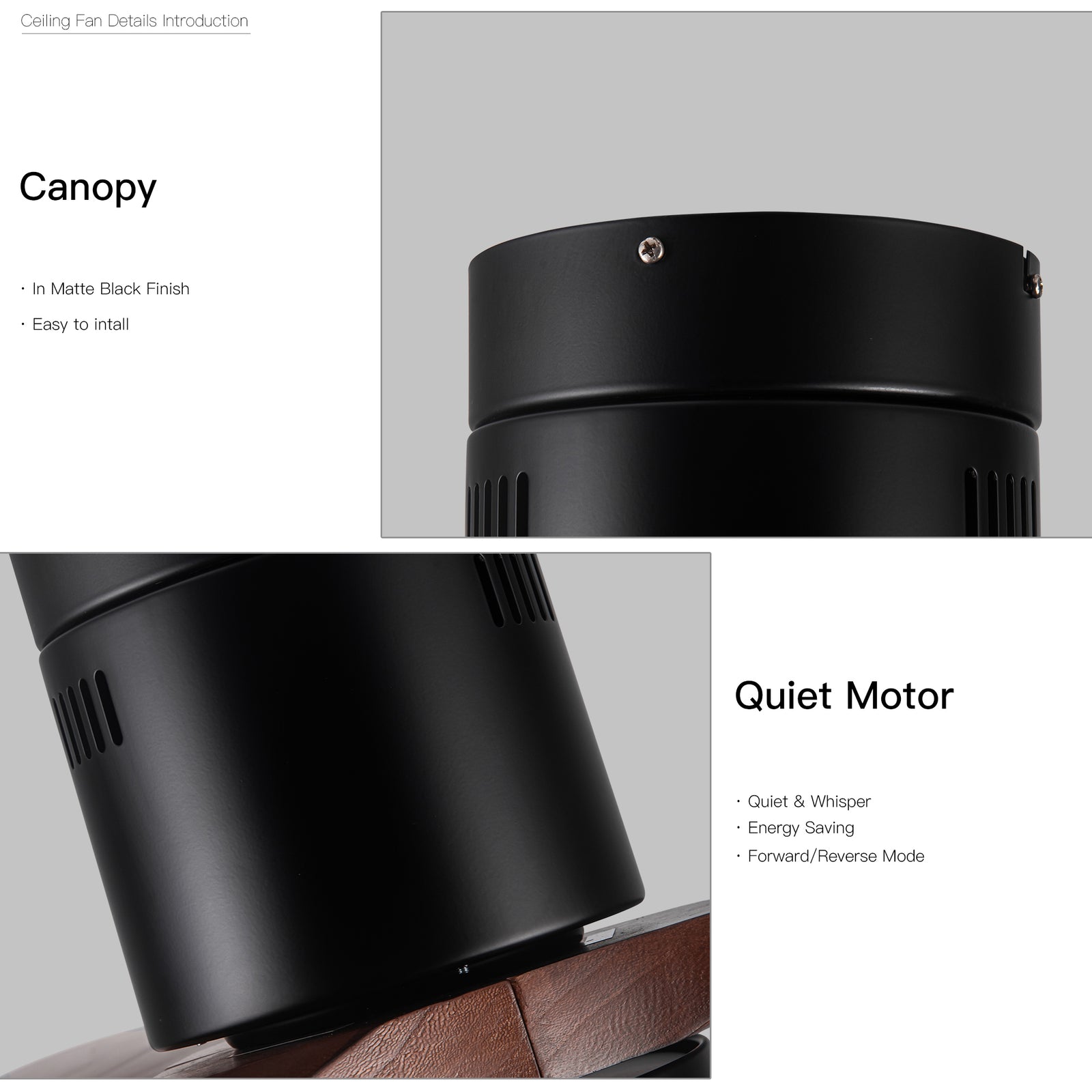 Nøordka Ceiling Fan Fixture Default 52" Modern Sleek Antique Black Ceiling Fan with Light