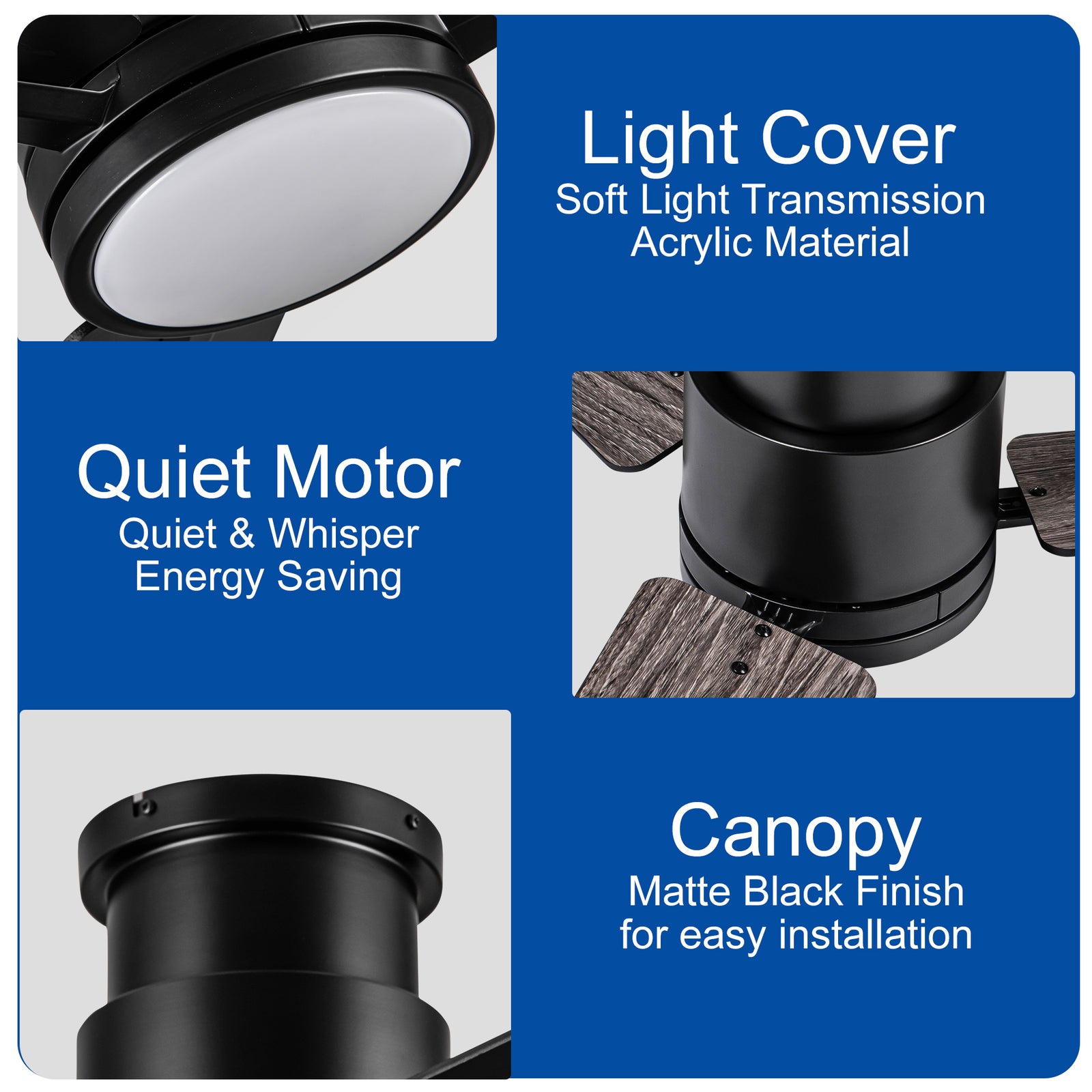 Nøordka Ceiling Fan Fixture Default 52" Modern Sleek Black Ceiling Fan with Light