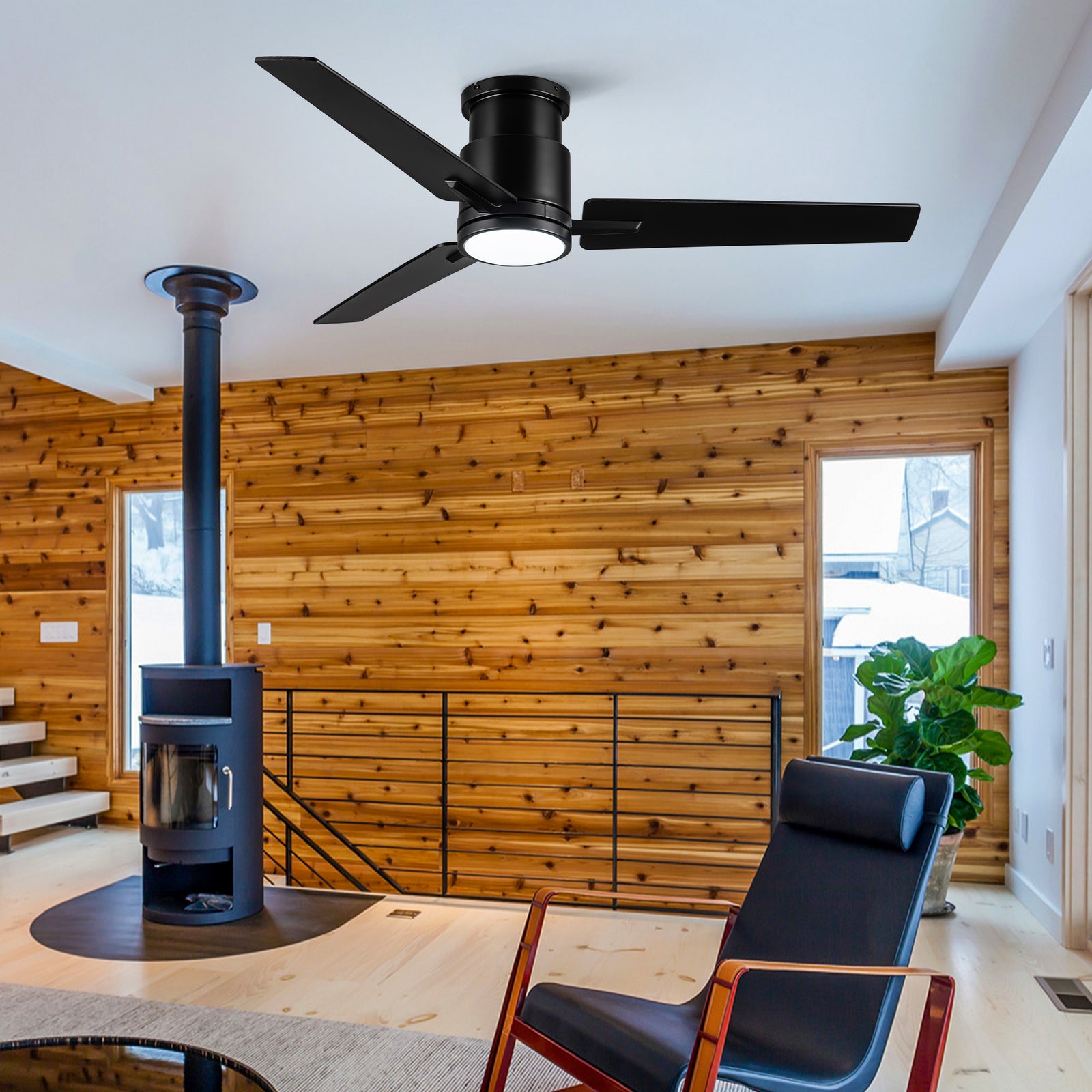 Nøordka Ceiling Fan Fixture Default 52" Modern Sleek Black Ceiling Fan with Light