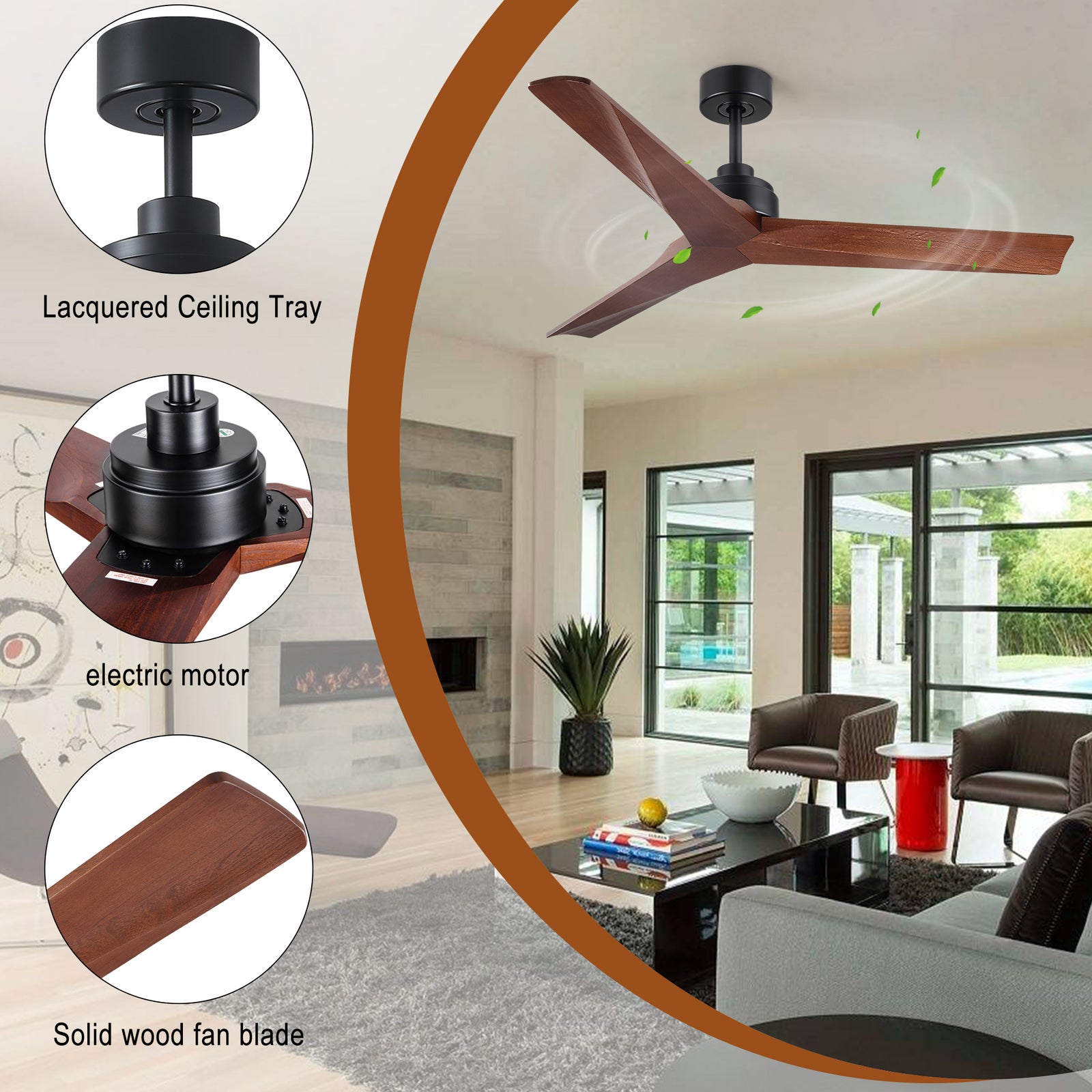 Nøordka Ceiling Fan Fixture Default 52" Modern Sleek Black Ceiling Fan Without Light