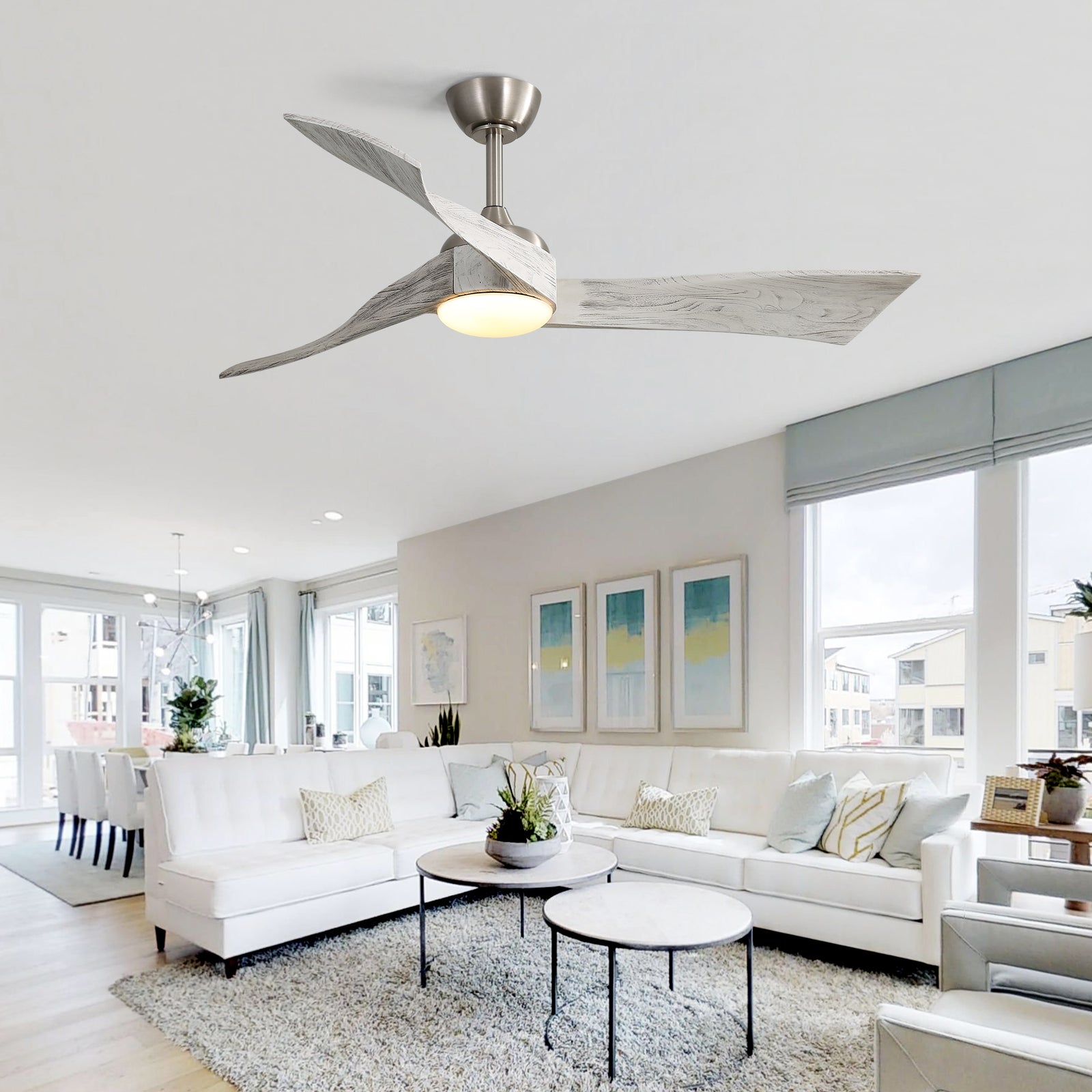Nøordka Ceiling Fan Fixture Default 52" Modern Sleek Brushed Nickel Ceiling Fan with Light