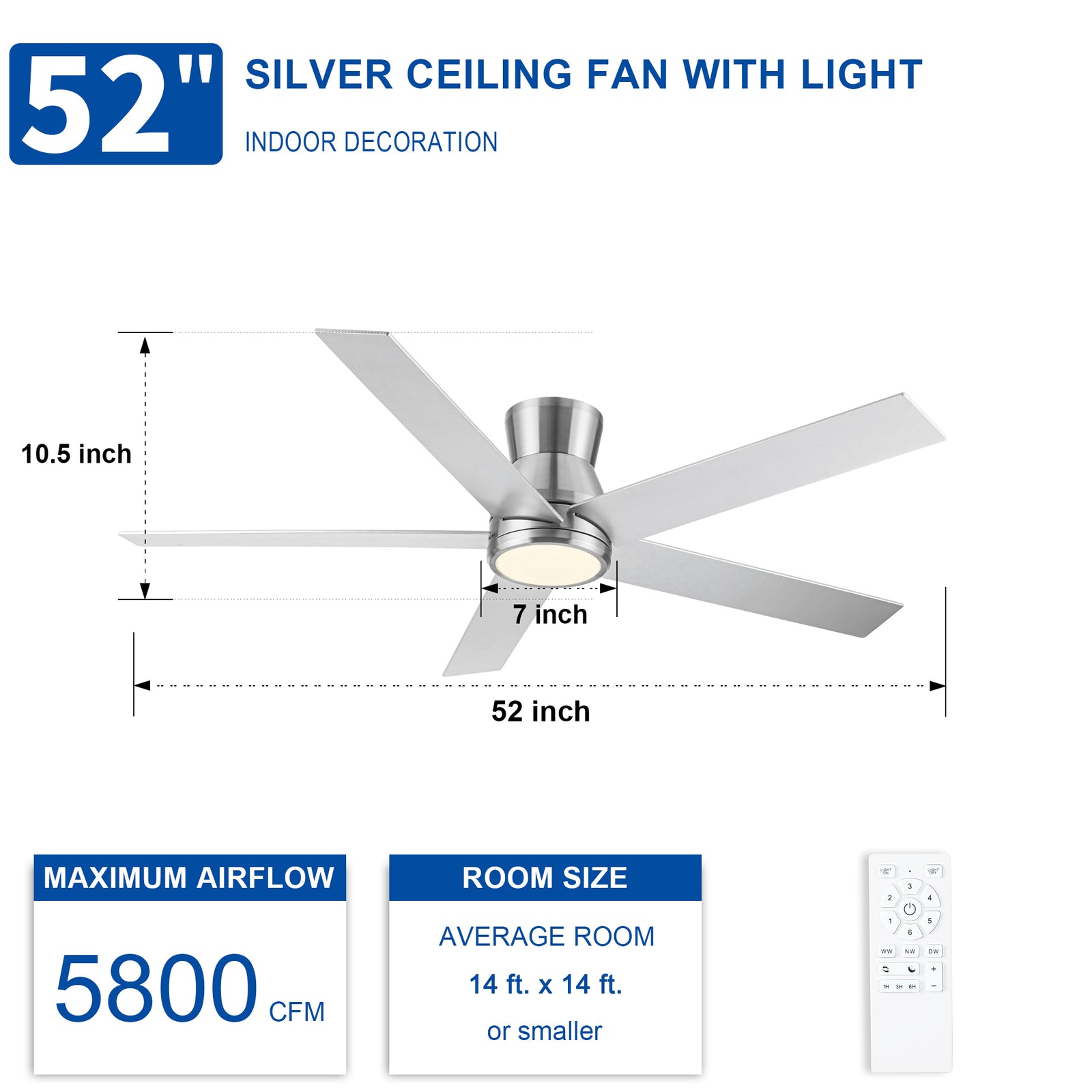 Nøordka Ceiling Fan Fixture Default 52" Modern Sleek Brushed Nickel Ceiling Fan With Light