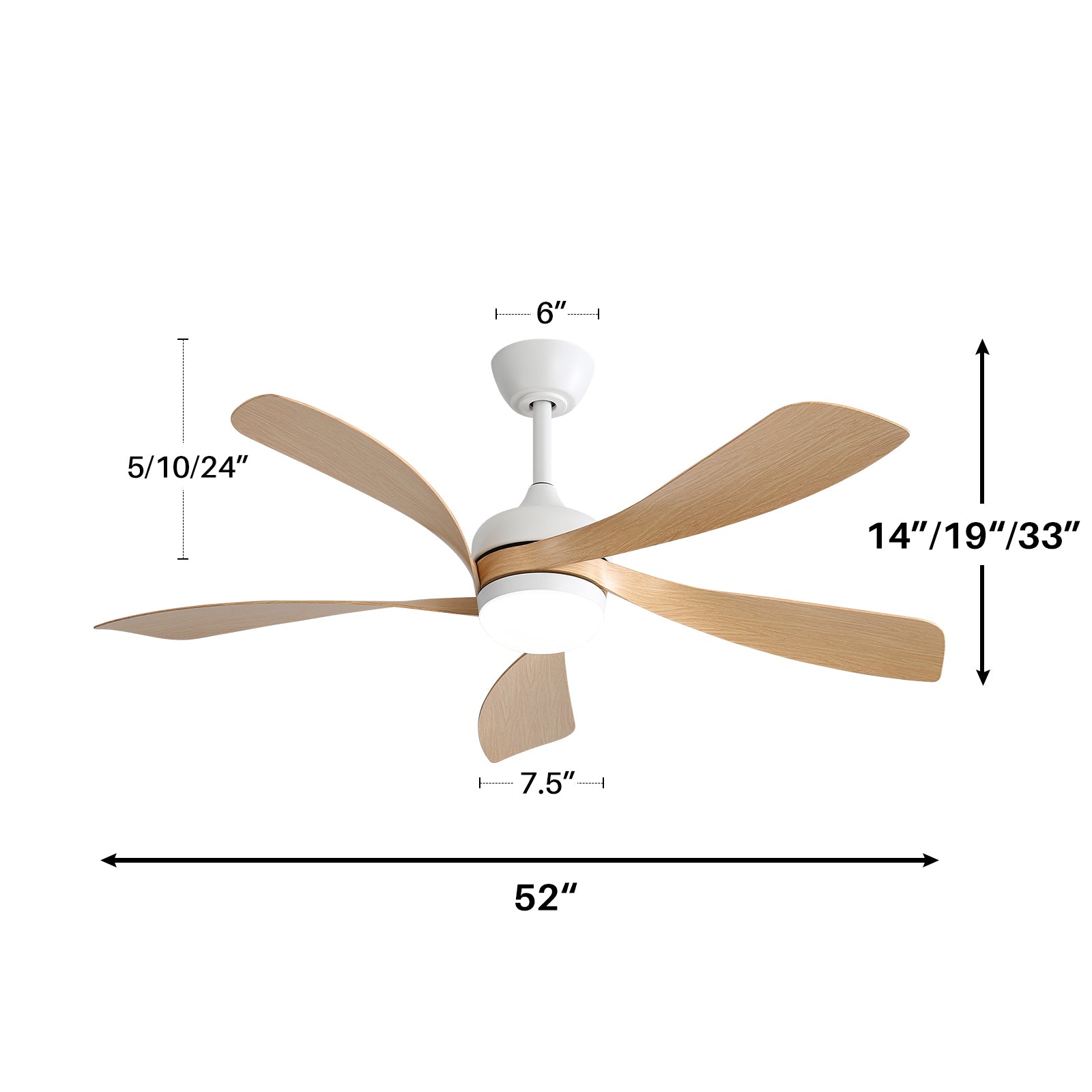 Nøordka Ceiling Fan Fixture Default 52" Modern Sleek White Ceiling Fan with Light