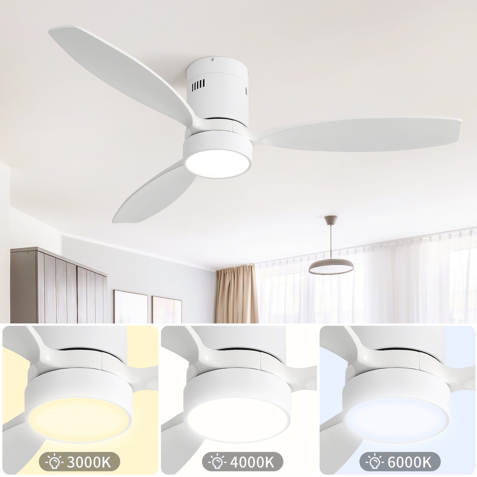 Nøordka Ceiling Fan Fixture Default 52" Modern Sleek White Ceiling Fan With Light