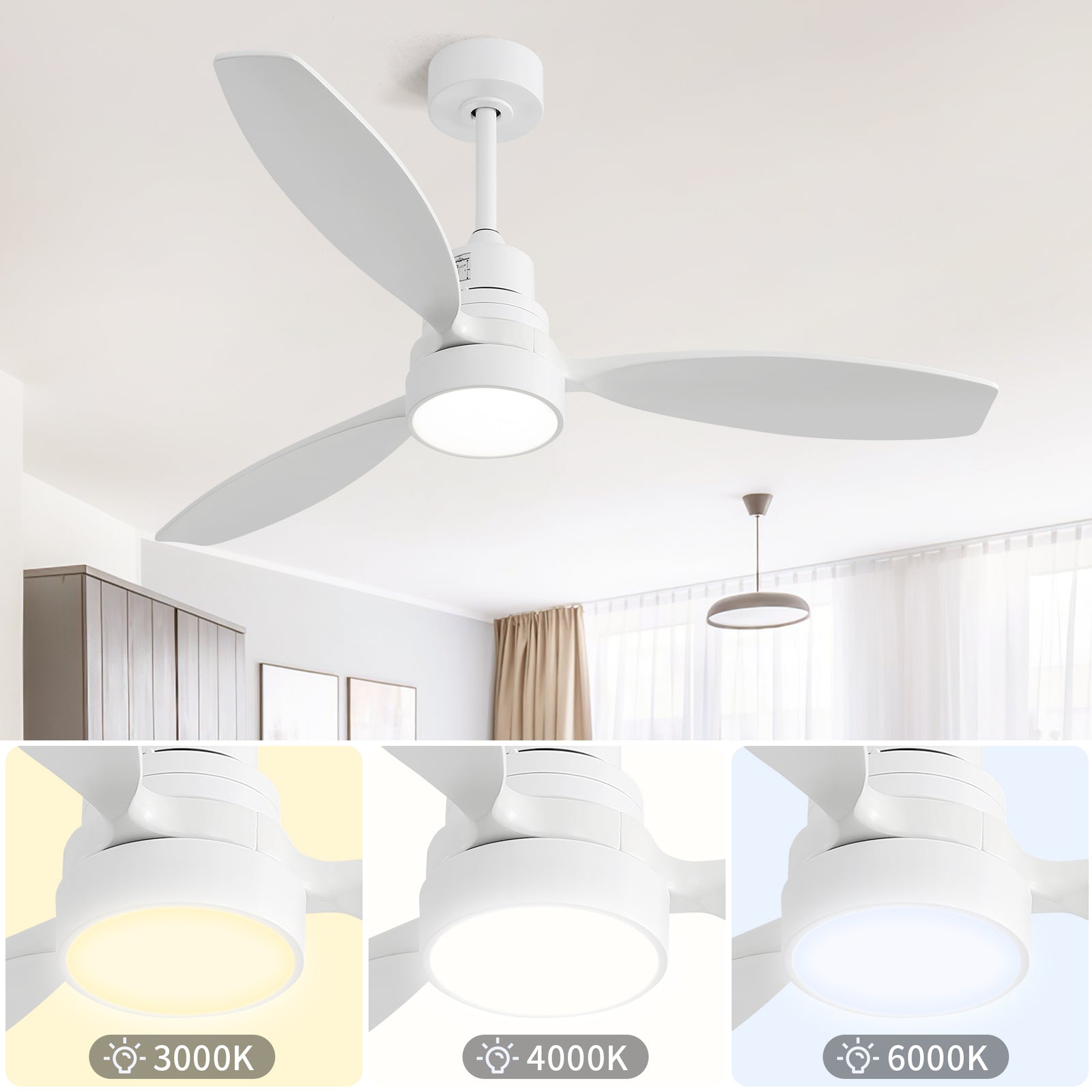 Nøordka Ceiling Fan Fixture Default 52" Modern Sleek White Ceiling Fan With Light