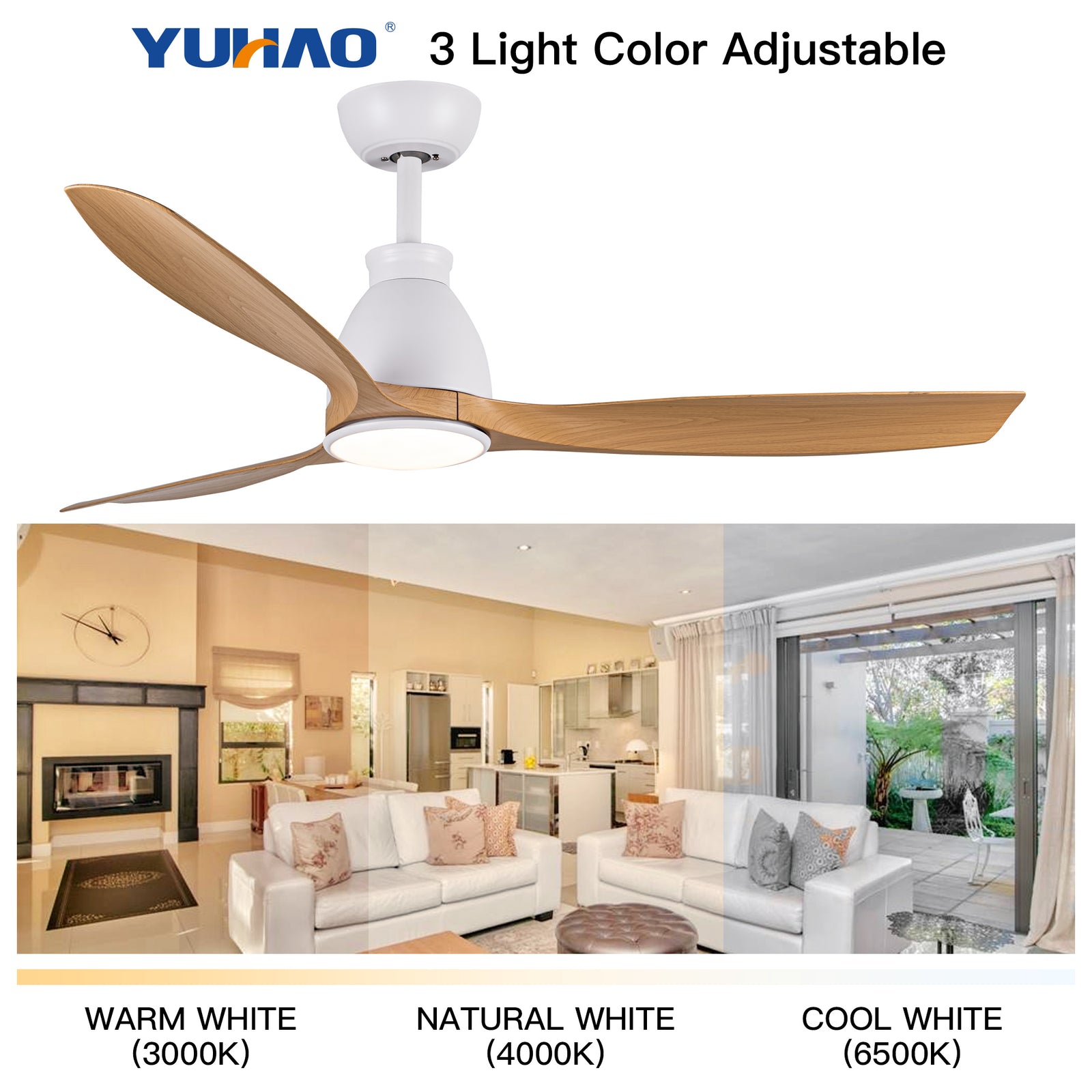 Nøordka Ceiling Fan Fixture Default 52" Modern Sleek White Ceiling Fan with Light