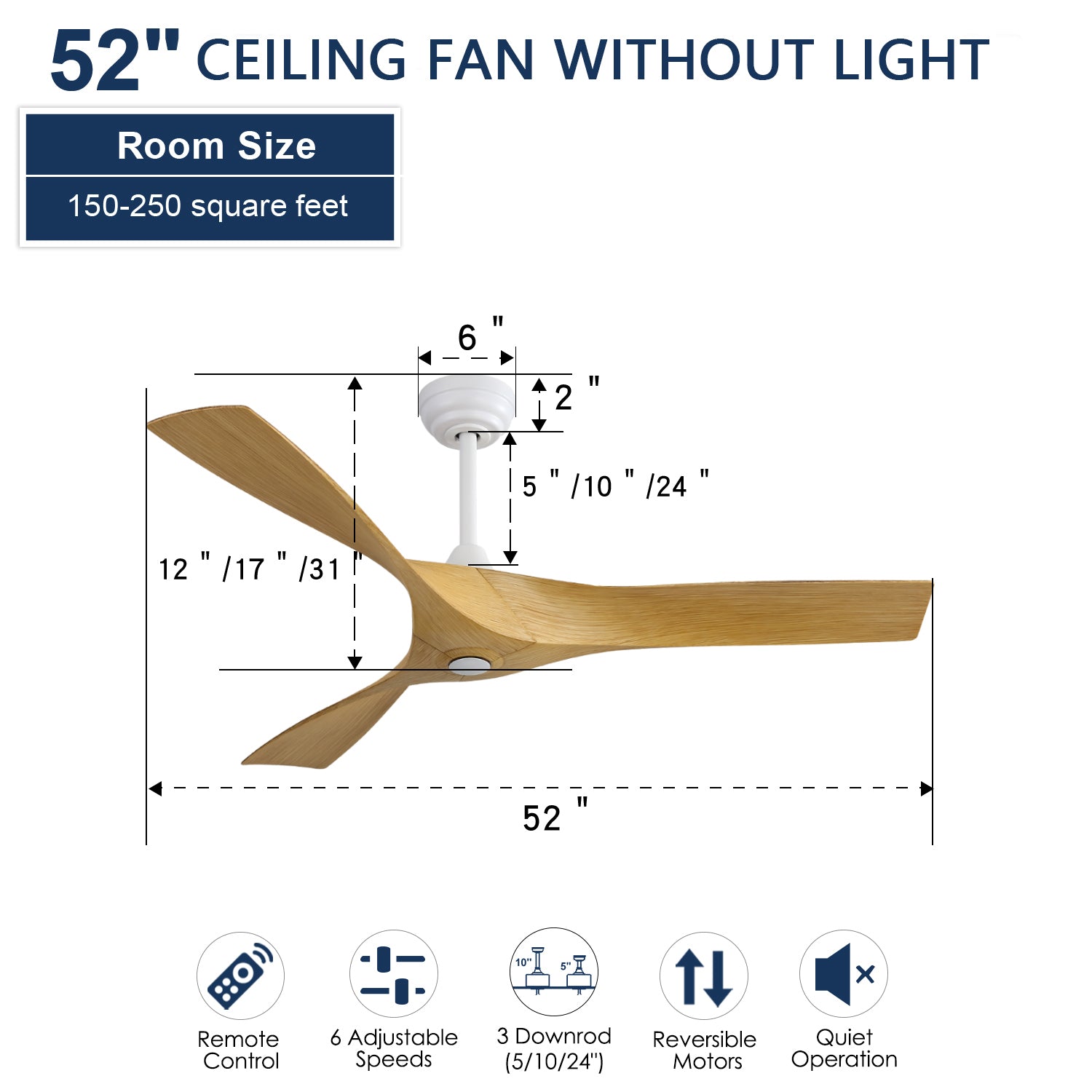 Nøordka Ceiling Fan Fixture Default 52" Modern Sleek White Ceiling Fan With Remote