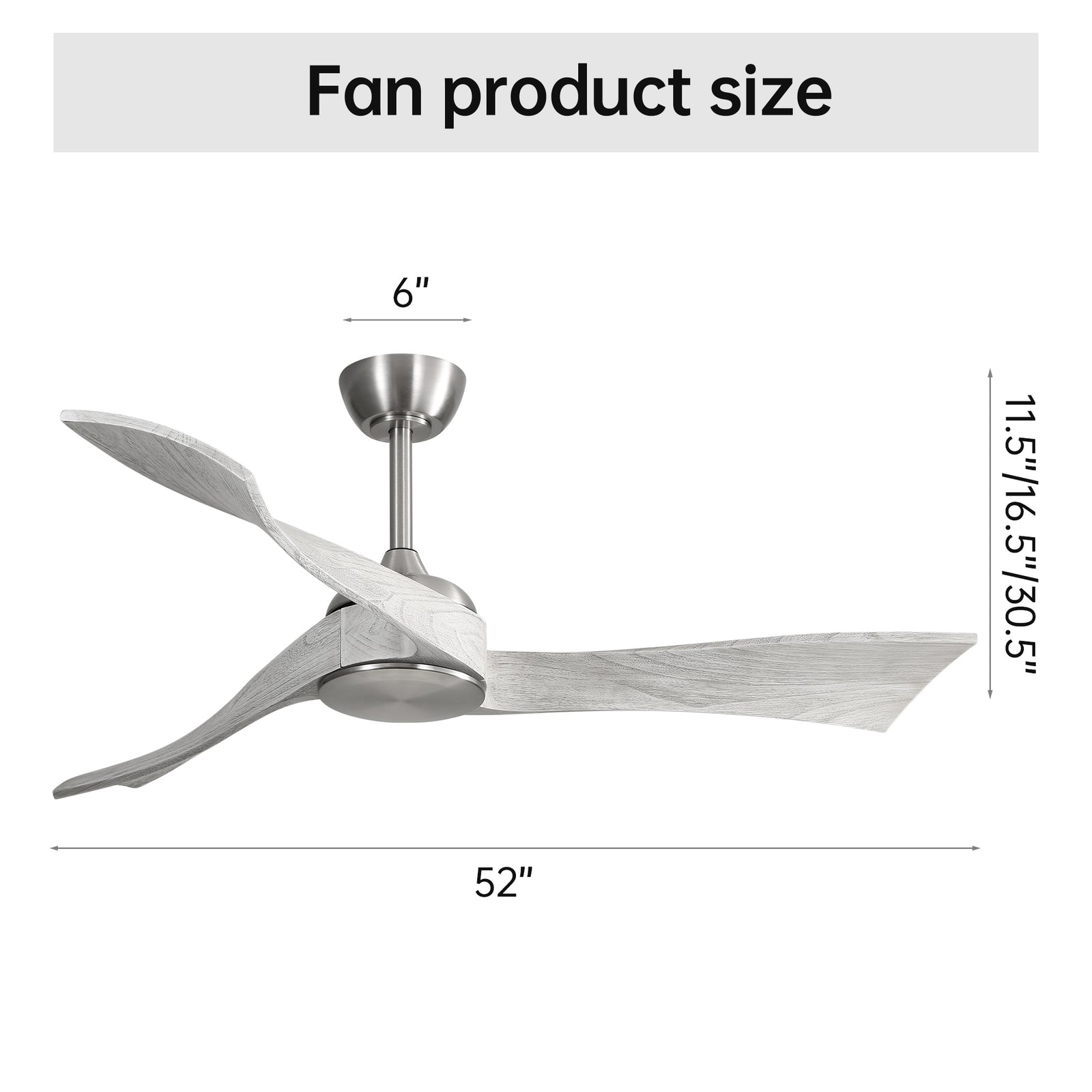 Nøordka Ceiling Fan Fixture Default 52" Nordic Inspired Brushed Nickel Ceiling Fan No Light