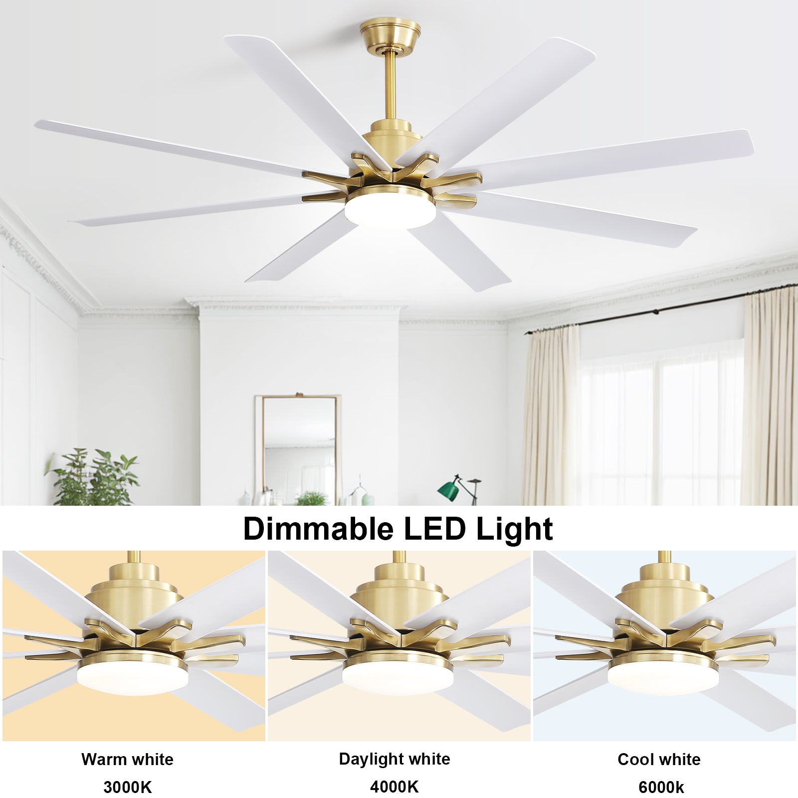 Nøordka Ceiling Fan Fixture Default 66" Contemporary Style Gold Ceiling Fan With Light