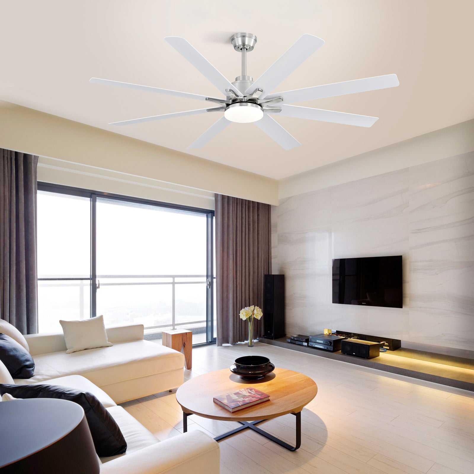 Nøordka Ceiling Fan Fixture Default 66" Modern Sleek Brushed Nickel Ceiling Fan