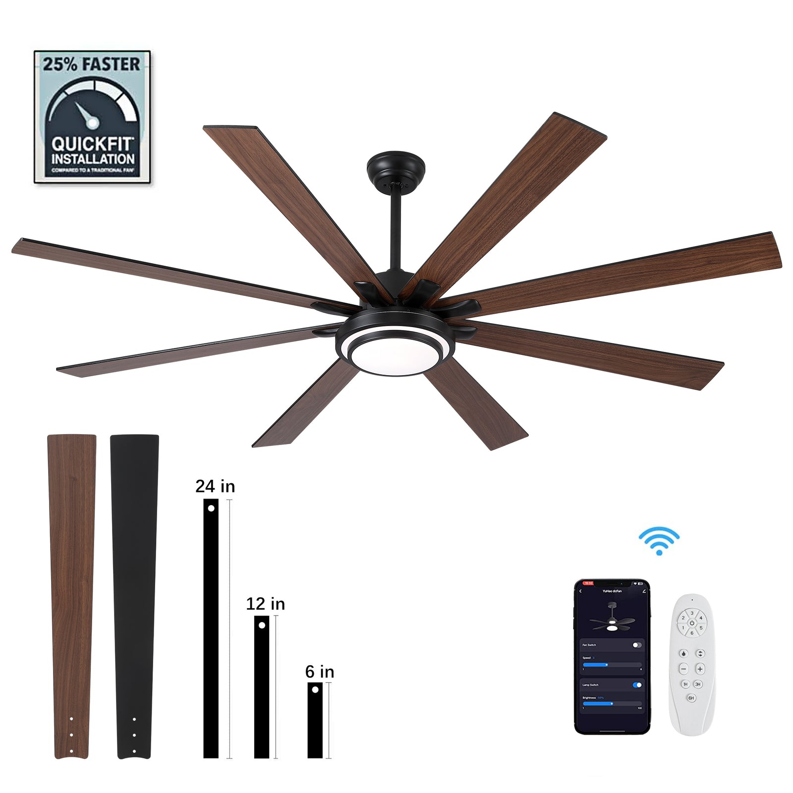Nøordka Ceiling Fan Fixture Default 72" Modern Sleek Matte Black Ceiling Fan with Remote