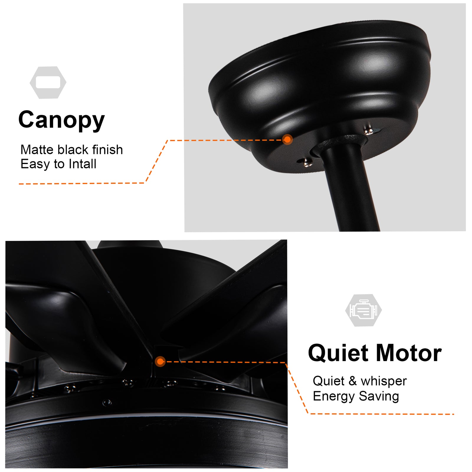 Nøordka Ceiling Fan Fixture Default 72" Modern Sleek Matte Black Ceiling Fan with Remote