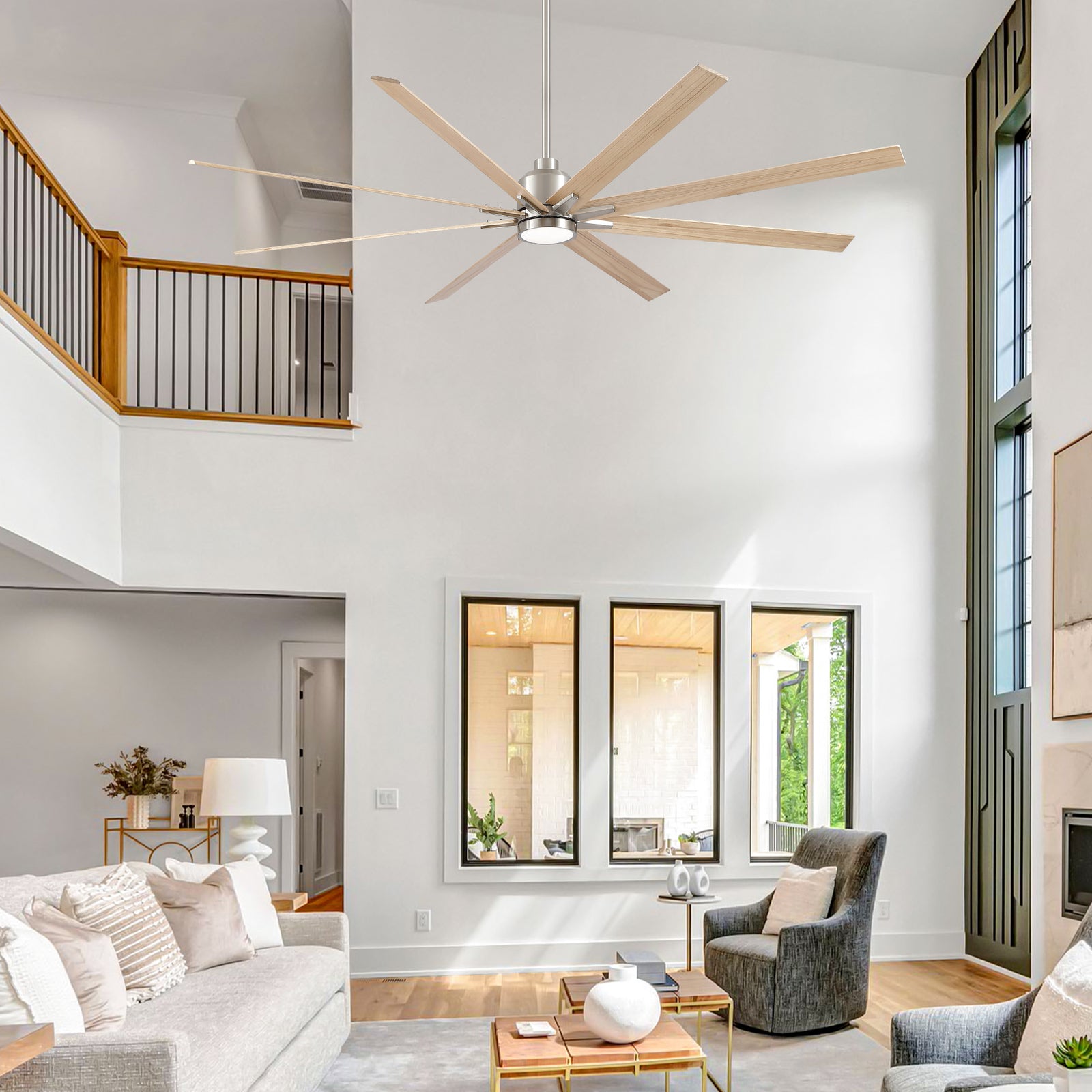 Nøordka Ceiling Fan Fixture Default 84" Modern Sleek Brushed Nickel Ceiling Fan With Light