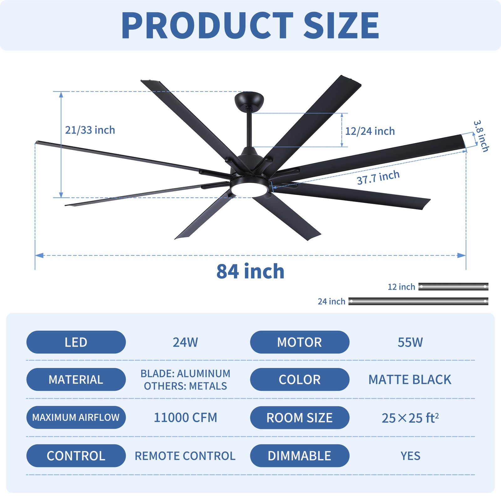 Nøordka Ceiling Fan Fixture Default 84" Nordic Inspired Black Ceiling Fan With Remote