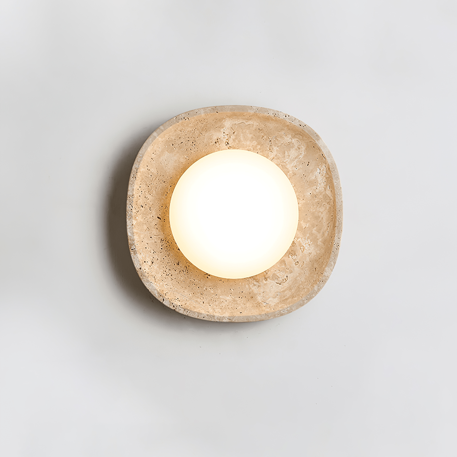 Nøordka Light Bespoke Wall Light Fixture ∅ 11.0″ x Depth 3.4″ / Yellow Travertine & White / Warm Light Travertine Rounded Square Contemporary Wall Light