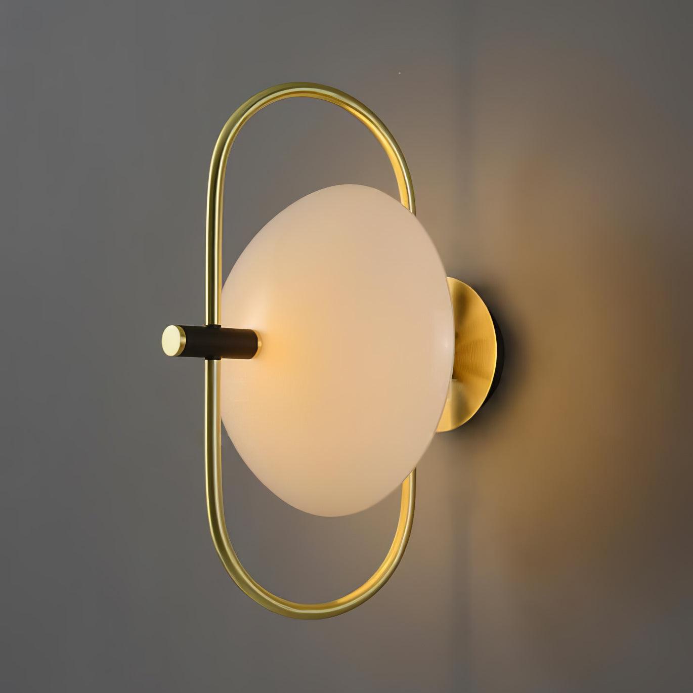 Nøordka Light Bespoke Wall Light Fixture ∅ 11″ x H 15.7″ / Dia 28cm x H 40cm / Gold & White glass Thick Glass Half Circle Brass Finish Wall Lamp