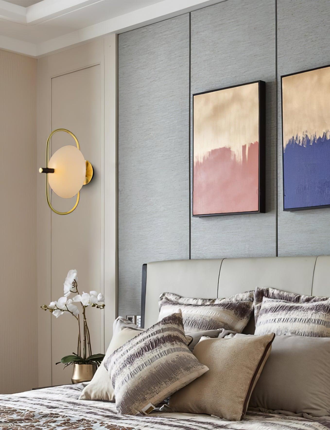 Nøordka Light Bespoke Wall Light Fixture ∅ 11″ x H 15.7″ / Dia 28cm x H 40cm / Gold & White glass Thick Glass Half Circle Brass Finish Wall Lamp