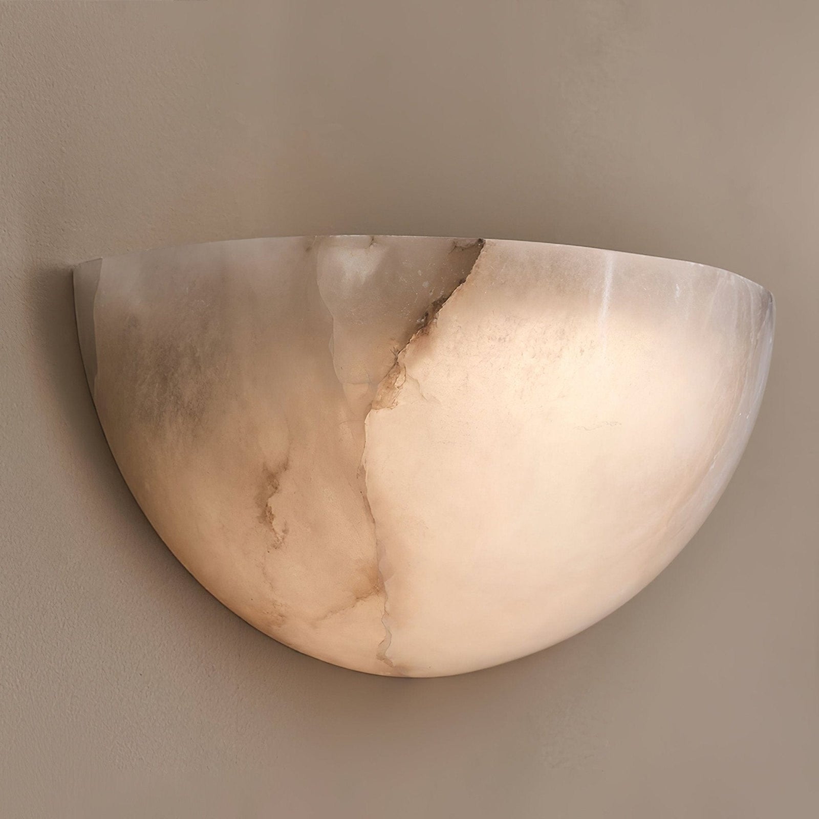 Nøordka Light Bespoke Wall Light Fixture ∅ 12.6″ x H 6.5″ / White / Warm Light Alabaster Half Moon Contemporary Wall Sconce