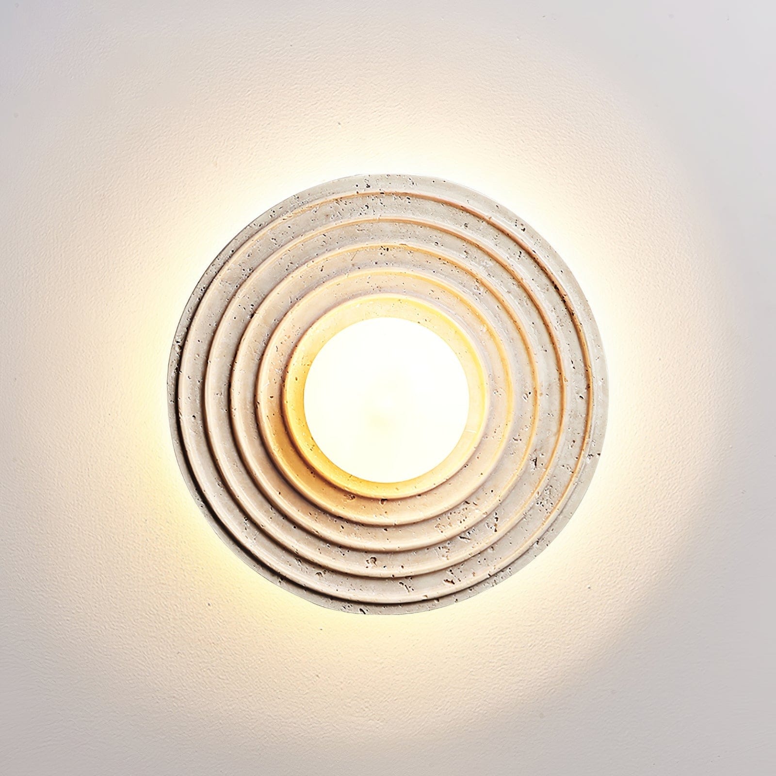Nøordka Light Bespoke Wall Light Fixture ∅ 12.9″ x H 12.9″ / Yellow Travertine / Wall Switch Travertine Concentric Ring Contemporary Wall Light