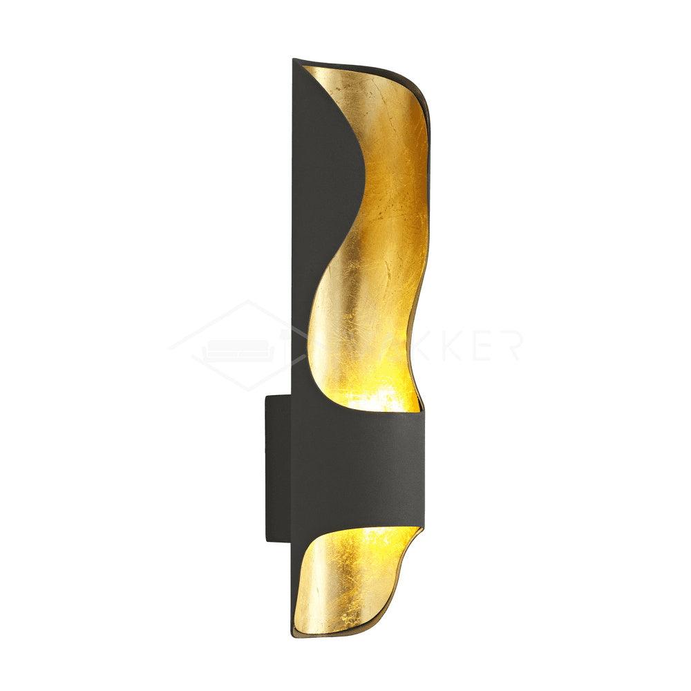 Nøordka Light Bespoke Wall Light Fixture ∅ 3.9″ x H 19.7″ / Dia 10cm x H 50cm / Black Curved Tubular Cylinder Gold Leaf Wall Sconce
