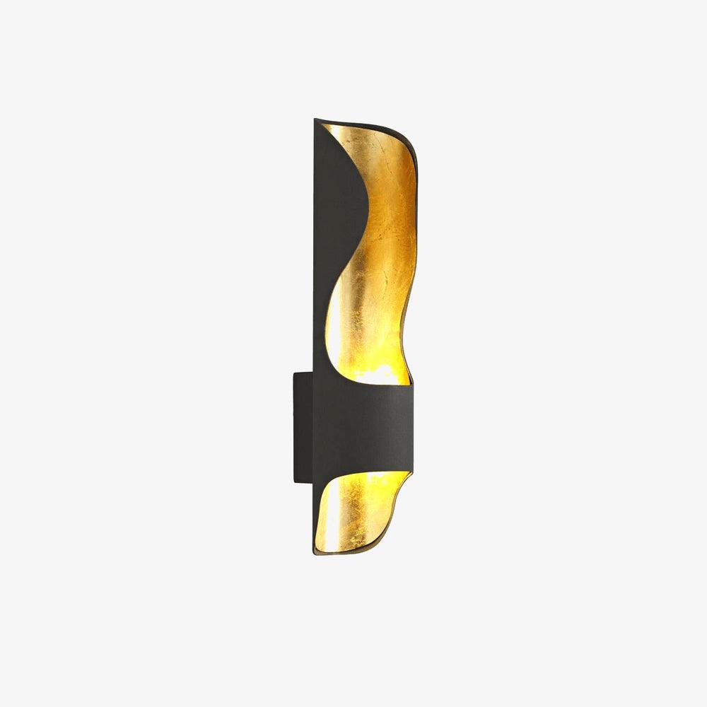 Nøordka Light Bespoke Wall Light Fixture ∅ 3.9″ x H 19.7″ / Dia 10cm x H 50cm / Black Curved Tubular Cylinder Gold Leaf Wall Sconce