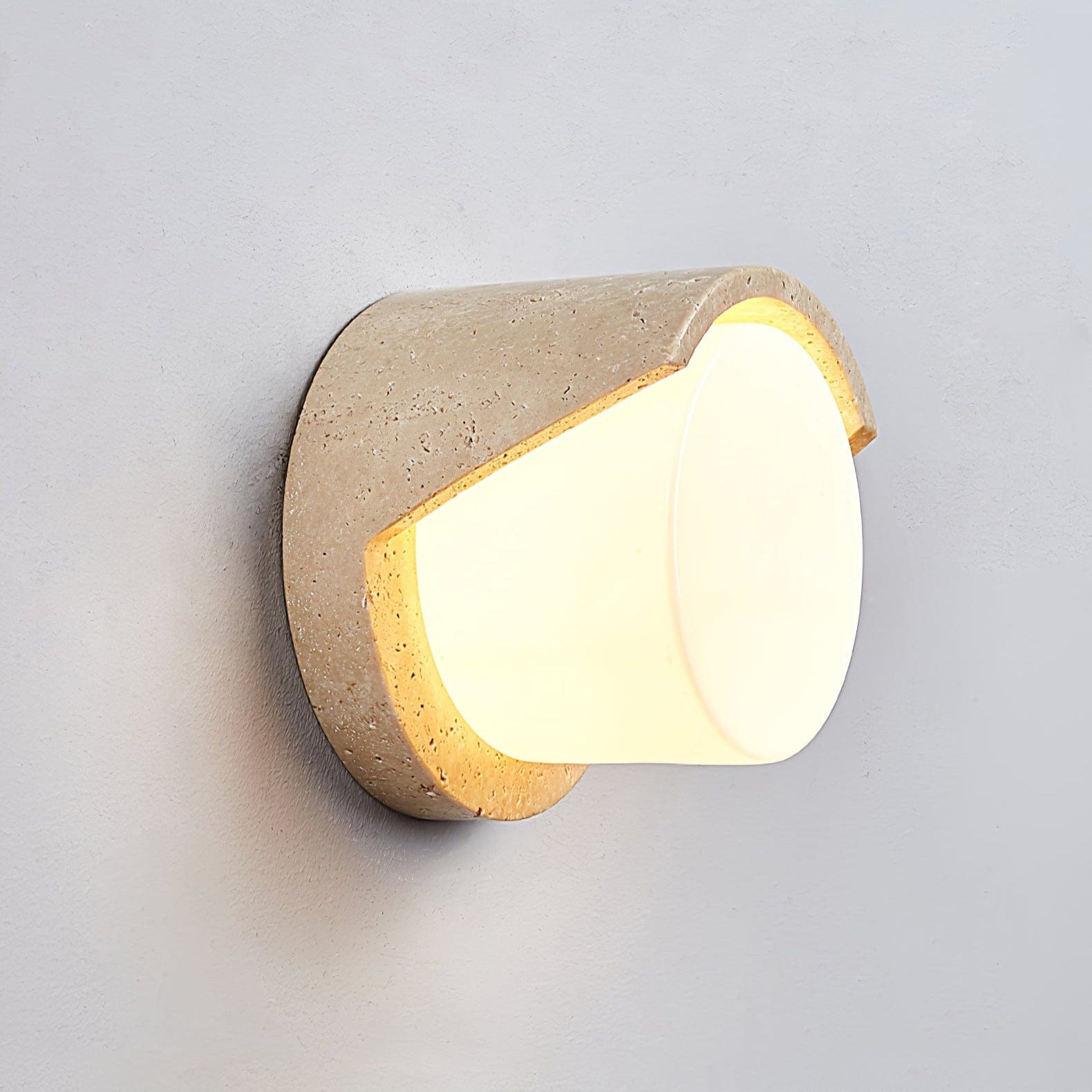 Nøordka Light Bespoke Wall Light Fixture ∅ 7.9″ x H 4.7″ / Yellow Travertine & White Travertine Sculptural Statement Wall Light