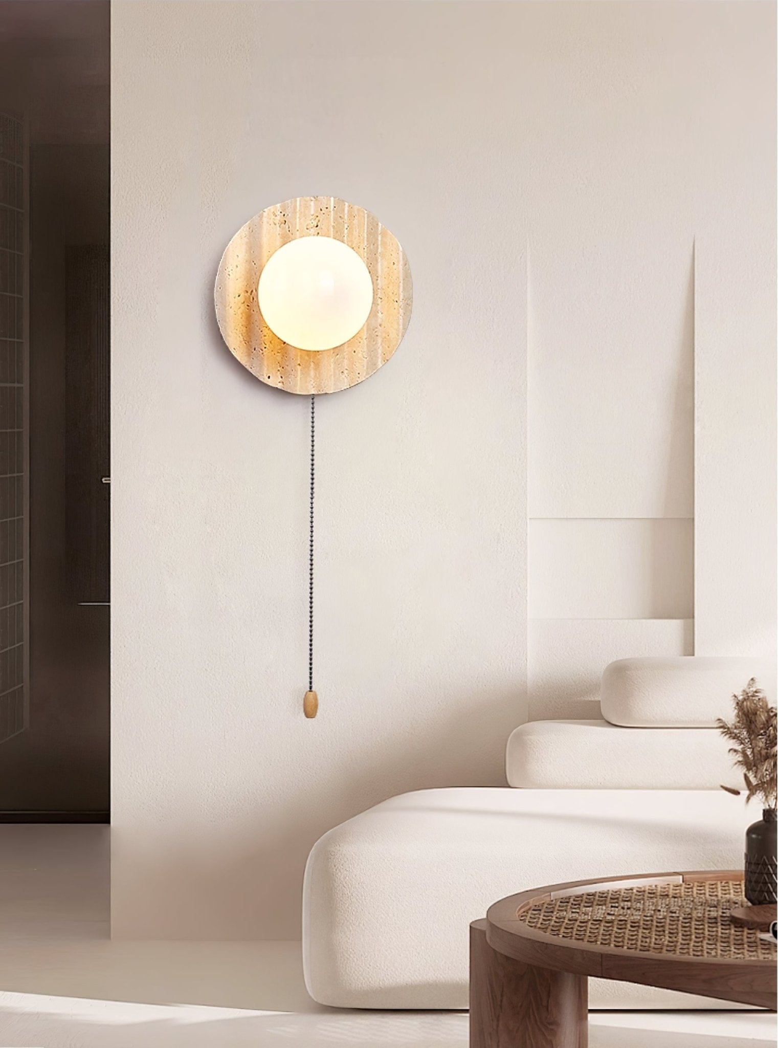 Nøordka Light Bespoke Wall Light Fixture ∅ 7.9″ x H 7.9″ / Yellow Travertine & White Travertine Contemporary Globe Wall Light