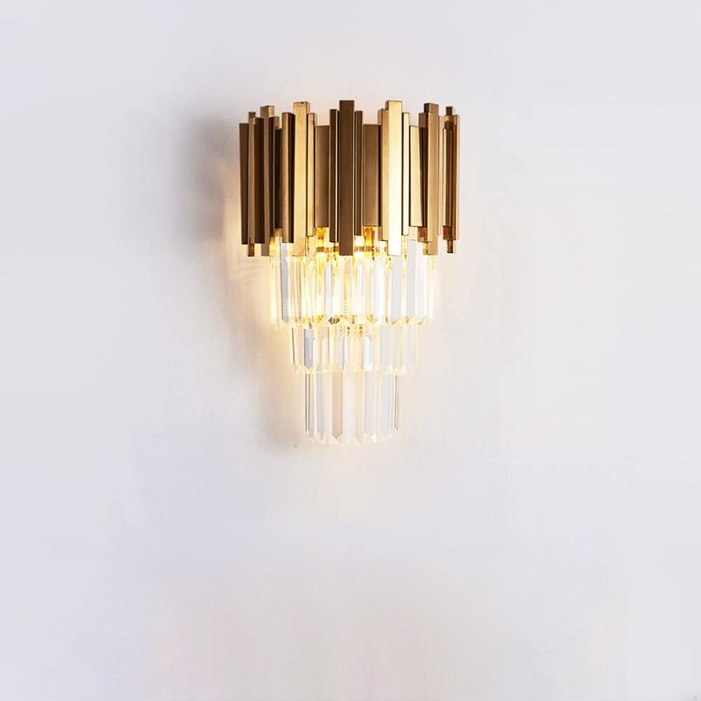 Nøordka Light Bespoke Wall Light Fixture ∅ 9.8″ x H 15.7″ / Dia 25cm x H 40cm / Gold & Clear Grand Architectural Contemporary Wall Sconce