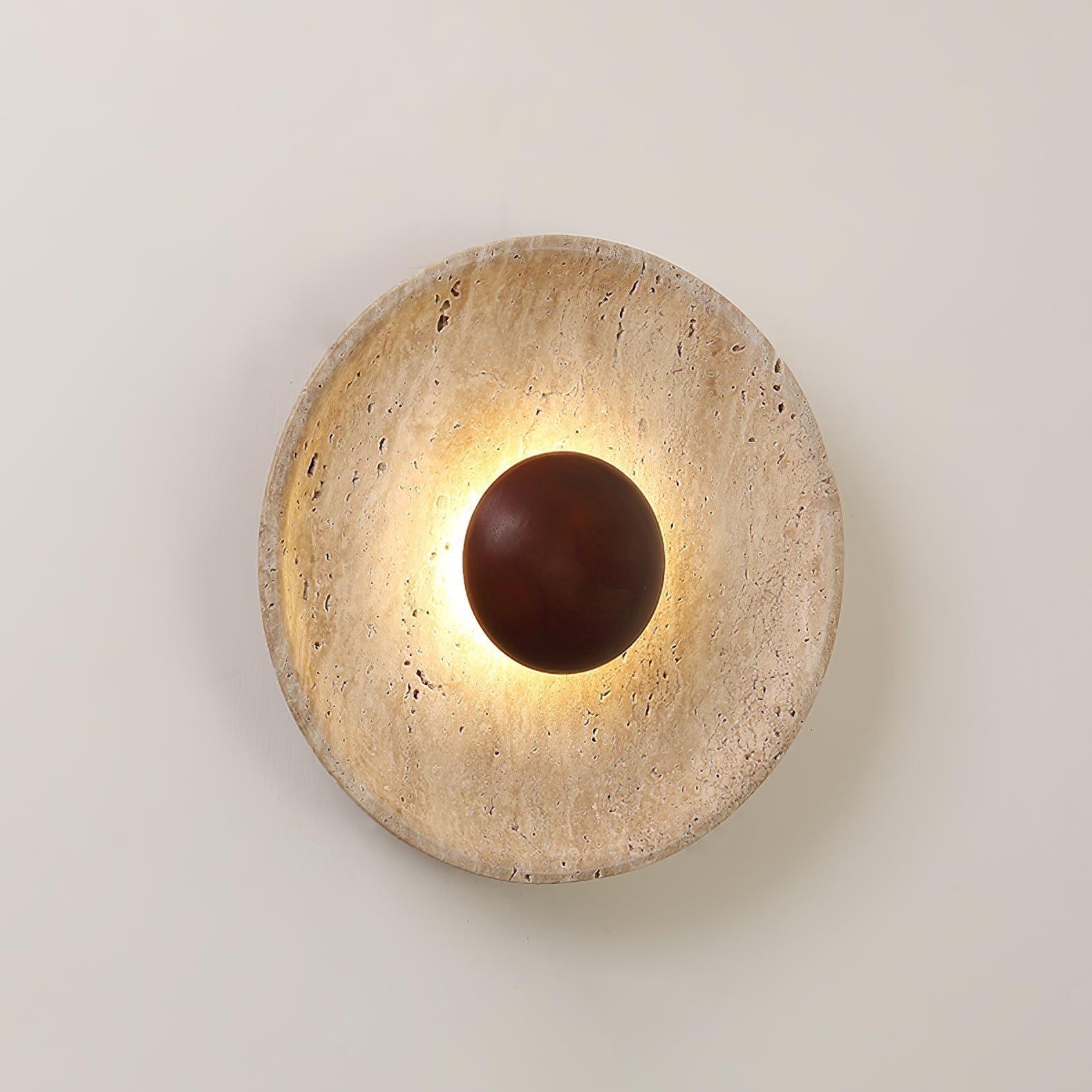 Nøordka Light Bespoke Wall Light Fixture Dia 25cm x H 25cm / ∅ 9.8″ x H 9.8″ / Walnut Color & Yellow Travertine / Warm Light Travertine Nordic Inspired Design Wall Light