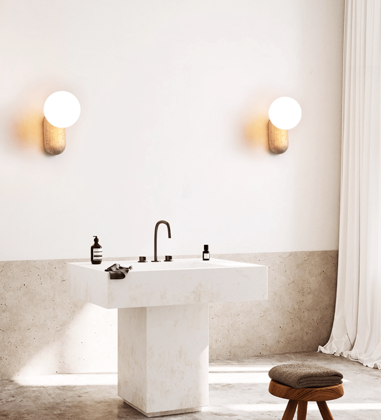 Nøordka Light Bespoke Wall Light Fixture L 2.9″ x W 1.9″ x H 5.9″ / Yellow Travertine & White Travertine Pebble Contemporary Wall Light