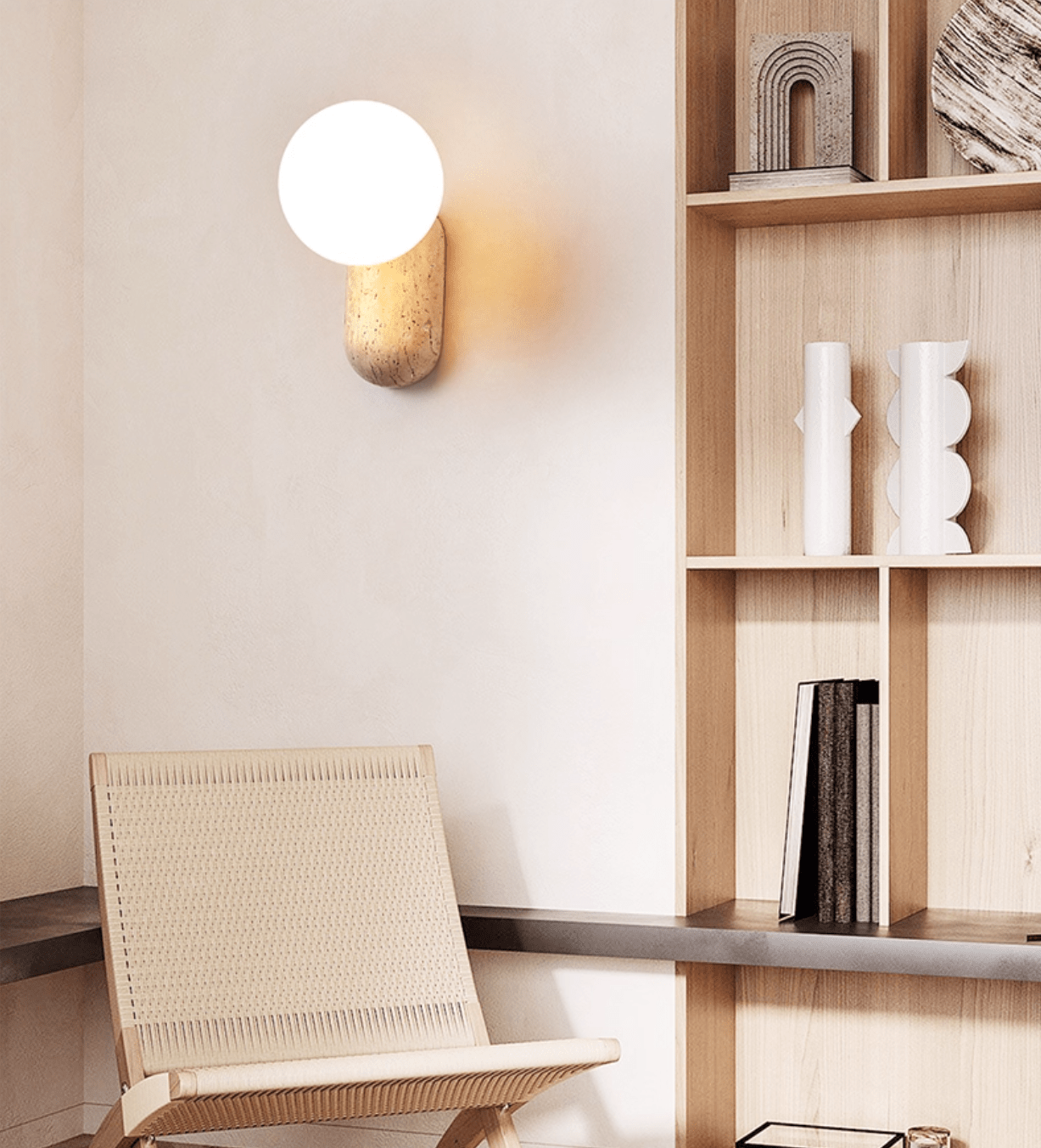 Nøordka Light Bespoke Wall Light Fixture L 2.9″ x W 1.9″ x H 5.9″ / Yellow Travertine & White Travertine Pebble Contemporary Wall Light