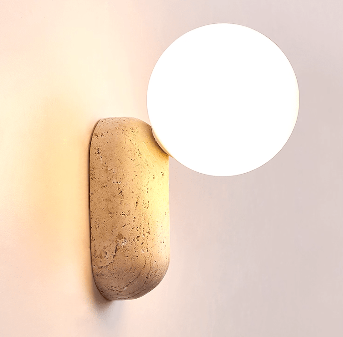 Nøordka Light Bespoke Wall Light Fixture L 2.9″ x W 1.9″ x H 5.9″ / Yellow Travertine & White Travertine Pebble Contemporary Wall Light
