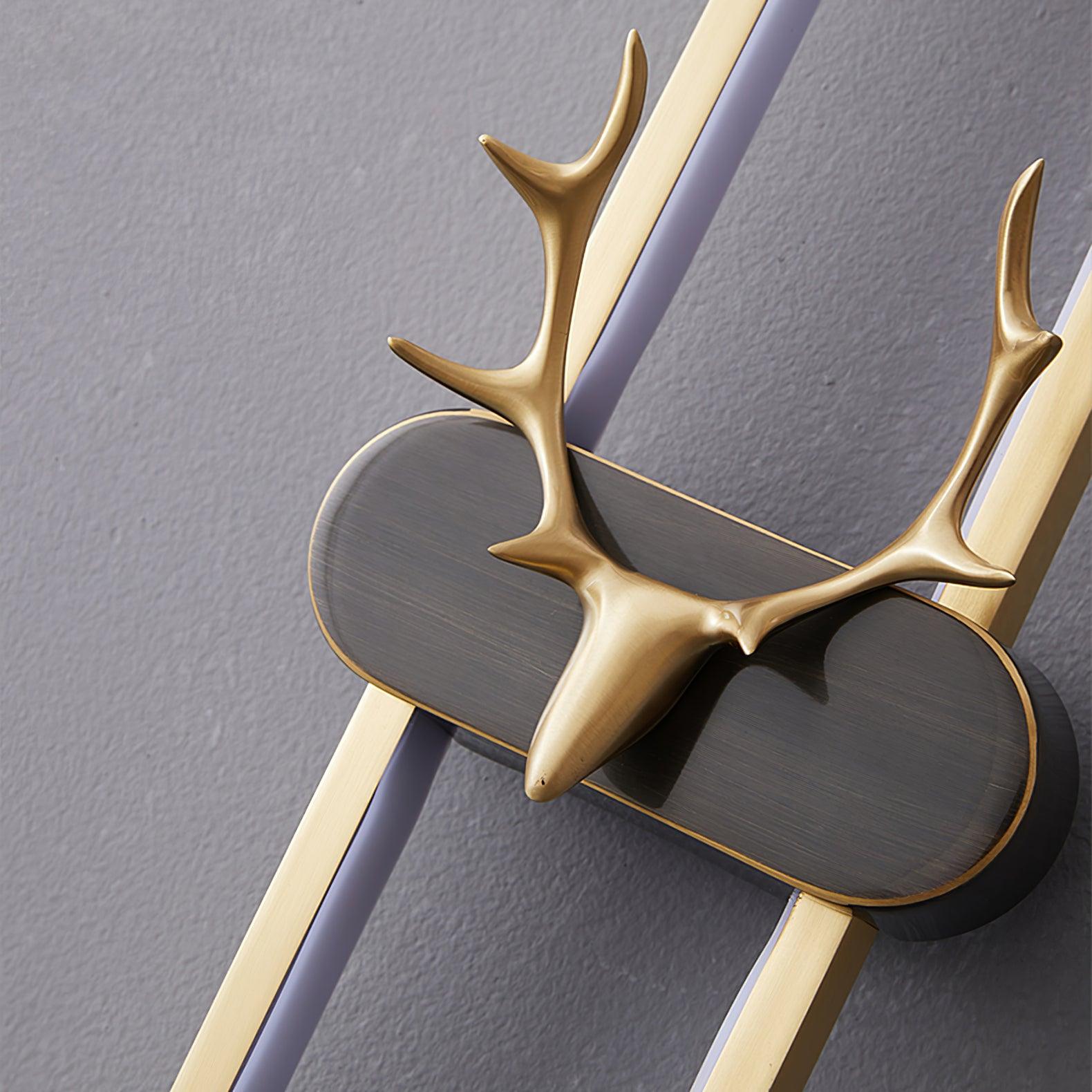 Nøordka Light Bespoke Wall Light Fixture L 5.1″ x W 2.4″ x H 15.7″ / Brass+Black / Warm Light Brass Antlers Midcentury Modern Wall Lamp