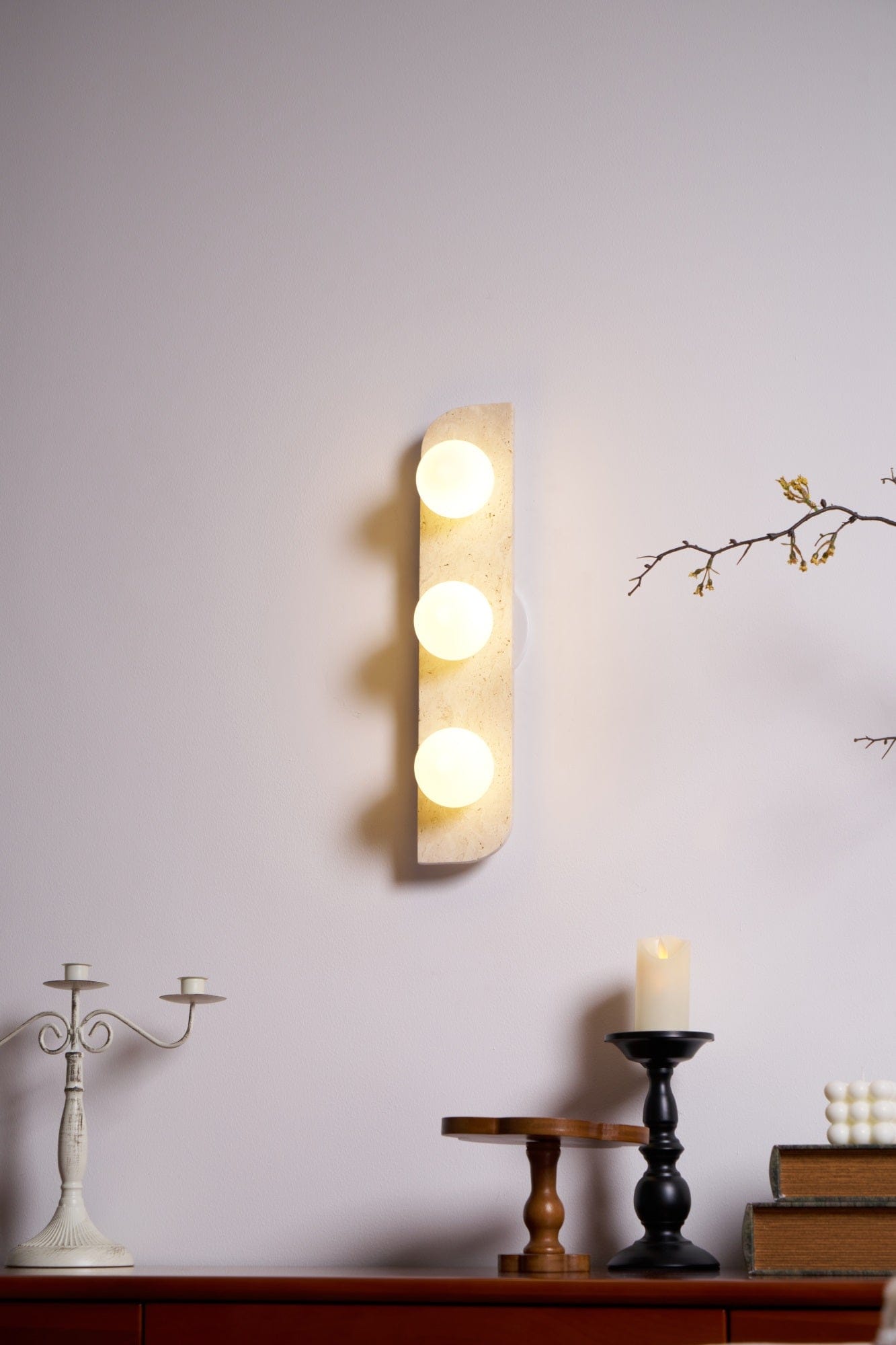 Nøordka Light Bespoke Wall Light Fixture Spherical Travertine Contemporary Wall Light