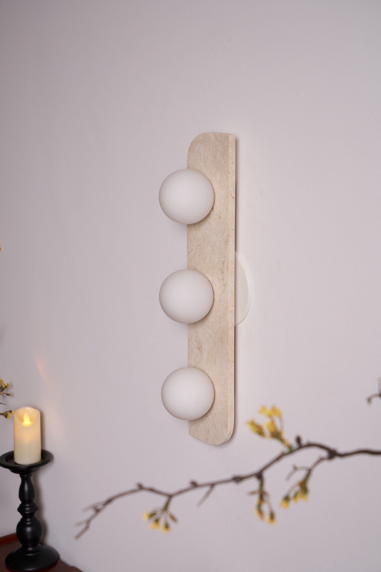 Nøordka Light Bespoke Wall Light Fixture Spherical Travertine Contemporary Wall Light