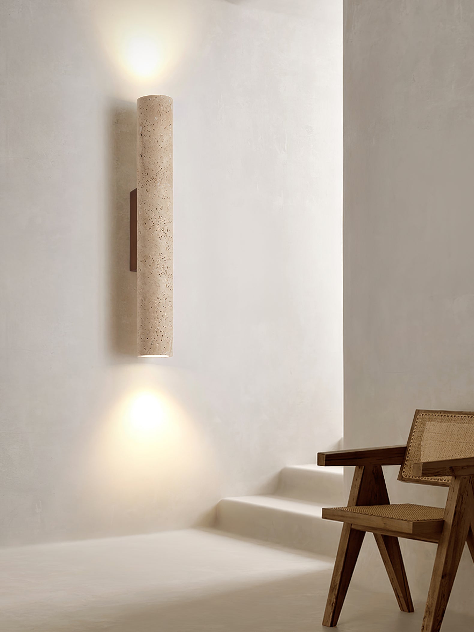 Nøordka Light Bespoke Wall Light Fixture Travertine Column Contemporary Wall Light