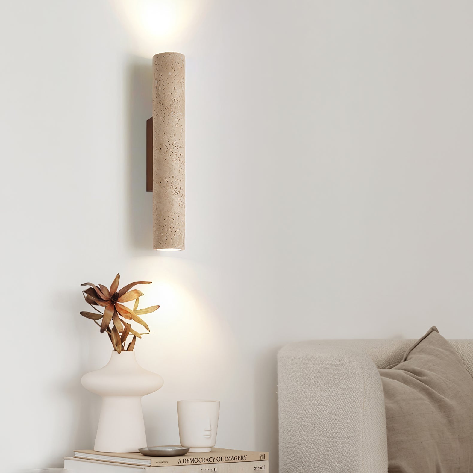Nøordka Light Bespoke Wall Light Fixture Travertine Column Contemporary Wall Light