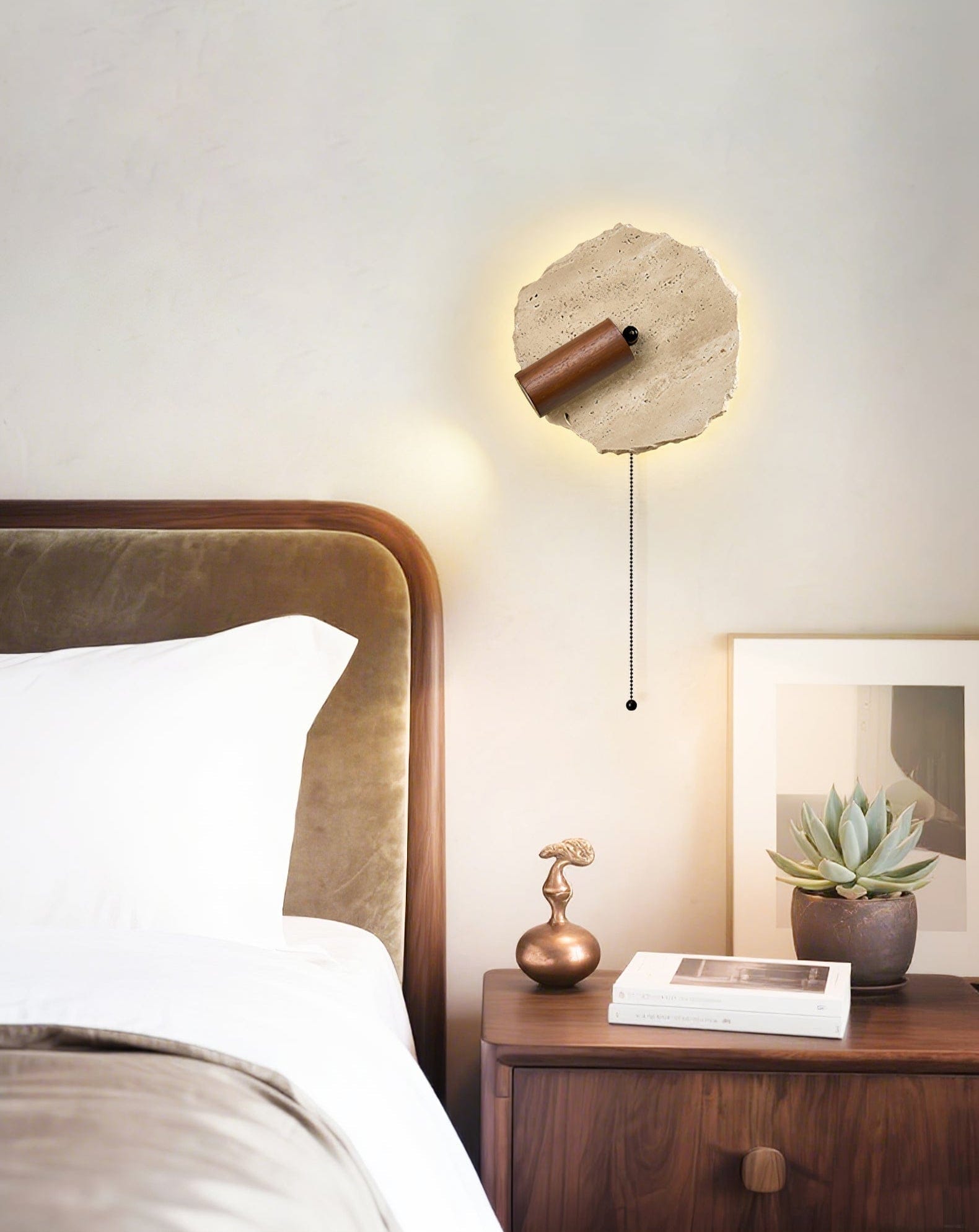 Nøordka Light Bespoke Wall Light Fixture Travertine Contemporary Walnut Accent Wall Light