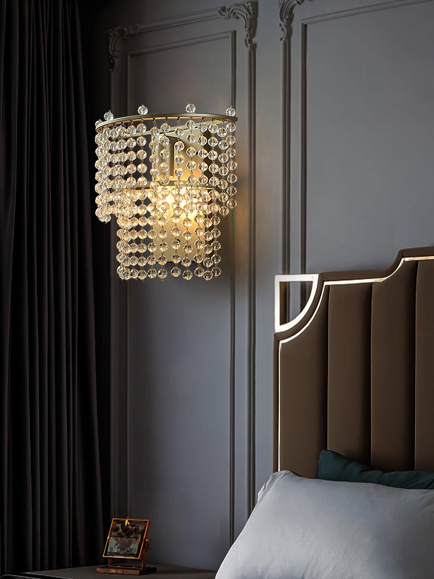 Nøordka Light Bespoke Wall Light Fixture W 9.3″ x D 5.7″ x H 13.4″ / W 23.5cm x D 14.5cm x H 34cm / Gold+Clear Crystal Waterfall Contemporary Wall Sconce