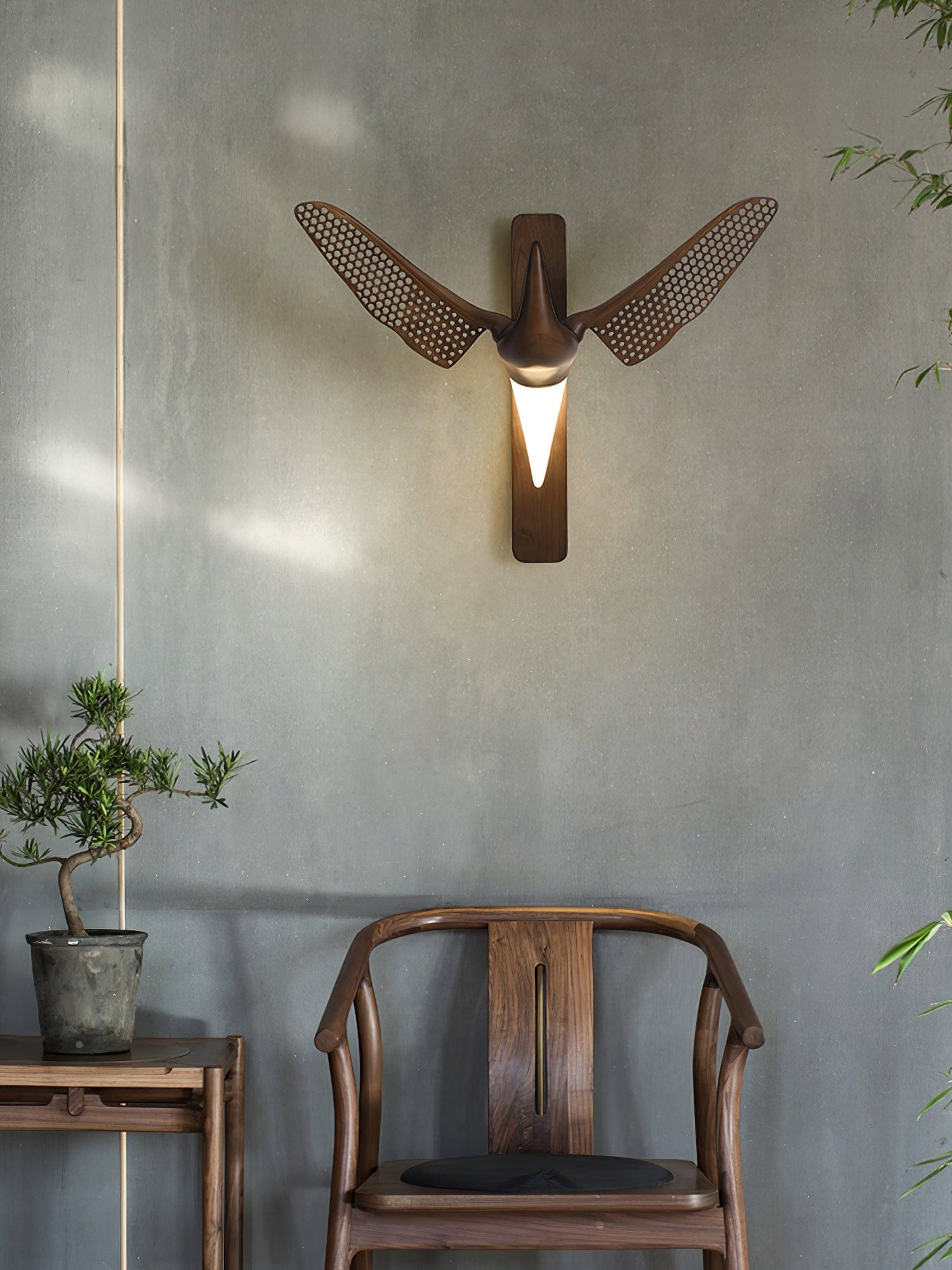 Nøordka Light Bespoke Wall Light Fixture Wood Bird Sculptural Nordic Inspired Wall Light