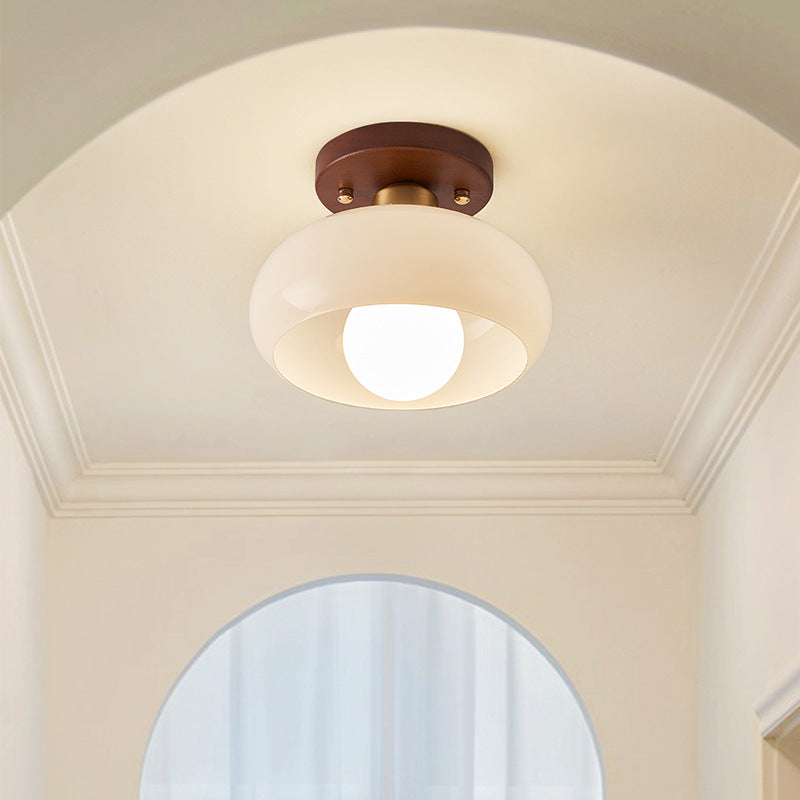 Nøordka Light Ceiling Light Fixtures 11" x 6" / LED Tricolor Light Cream Style Walnut Flush-Mount Ceiling Light Minimalist