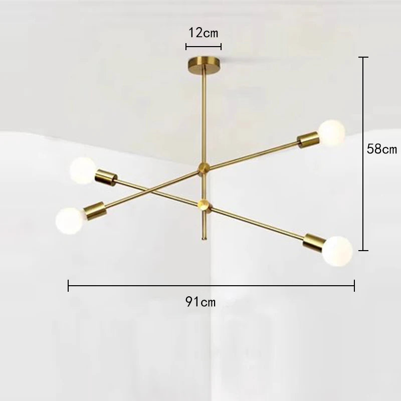 Nøordka Light Ceiling Light Fixtures 4 Bulb in Gold Modern Chandelier Flush Mount Long Pole Ceiling Lighting Fixture