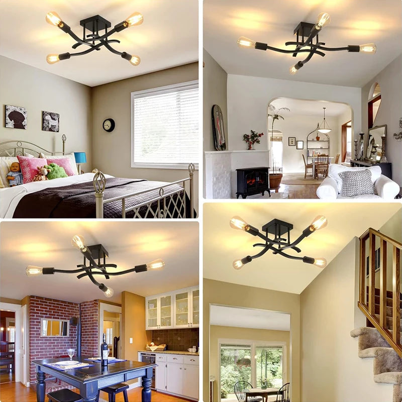 Nøordka Light Ceiling Light Fixtures 4 Heads / Use Your Own Bulb Nordic Industrial Design Flush-Mount Ceiling Light Fixture