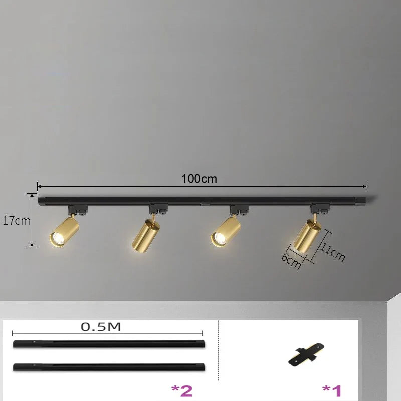 Nøordka Light Ceiling Light Fixtures 4 Light Rail Gold & Black Spotlight Ceiling Track Lighting Fixture