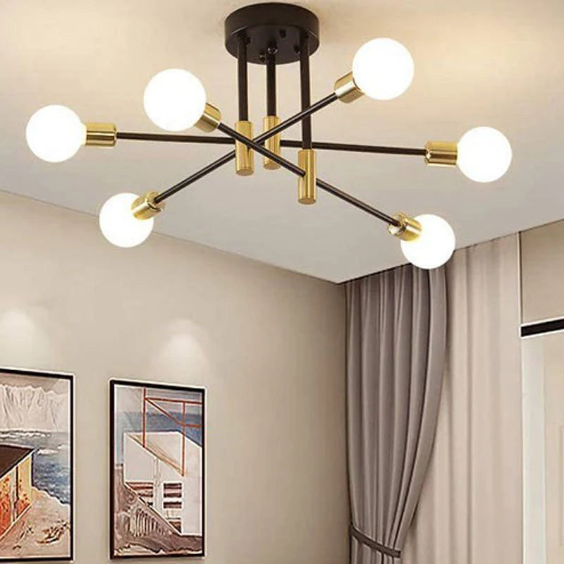 Nøordka Light Ceiling Light Fixtures 6 Heads Black & Gold Iron Chandelier Pendant Light Fixture