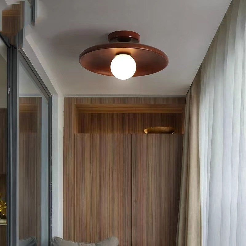 Nøordka Light Ceiling Light Fixtures 7" - Walnut / Warm Light Japanese-Style Solid Wood Flush-Mount Ceiling Light
