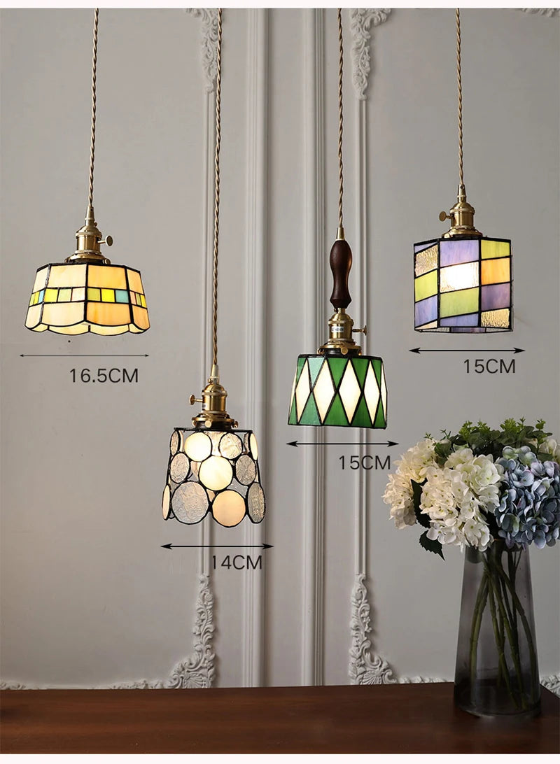 Nøordka Light Ceiling Light Fixtures American Retro Brass Tiffany Pendant Light for Bedroom and Dining