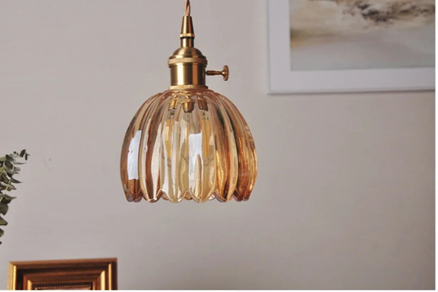 Nøordka Light Ceiling Light Fixtures B Retro Glass Luster Patterned Pendant Light Fixture