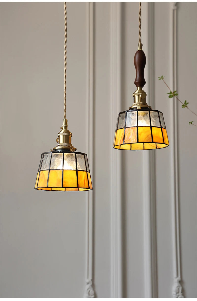 Nøordka Light Ceiling Light Fixtures B / Warm White American Retro Brass Tiffany Pendant Light for Bedroom and Dining